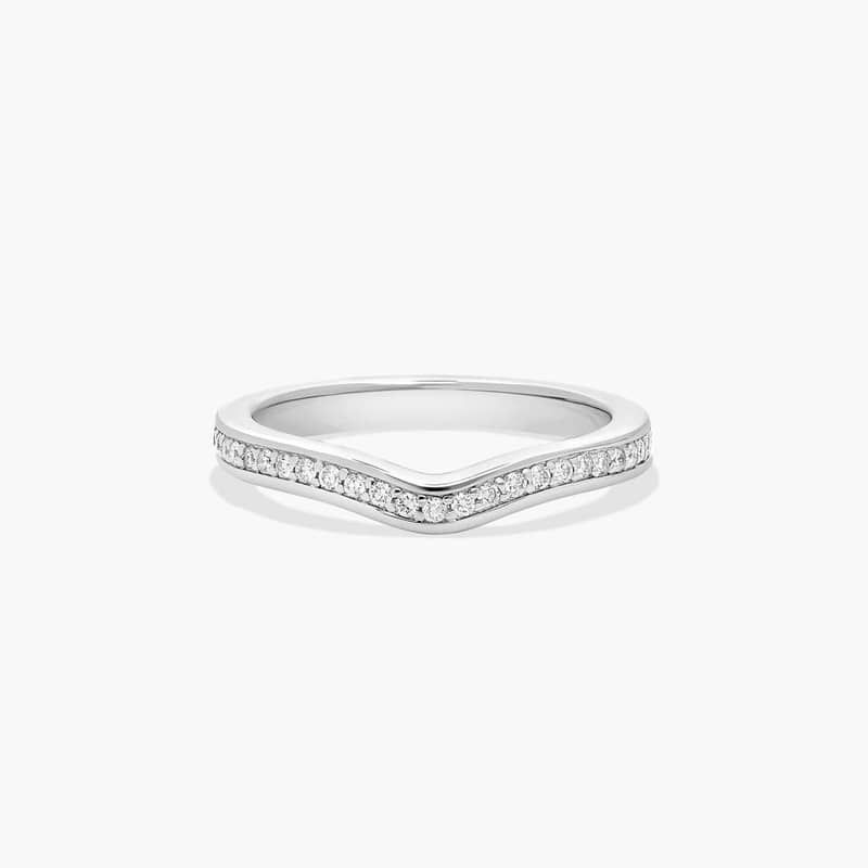 Curved Pavé Set Diamond Wedding Ring In 14K White Gold (2.50mm)
