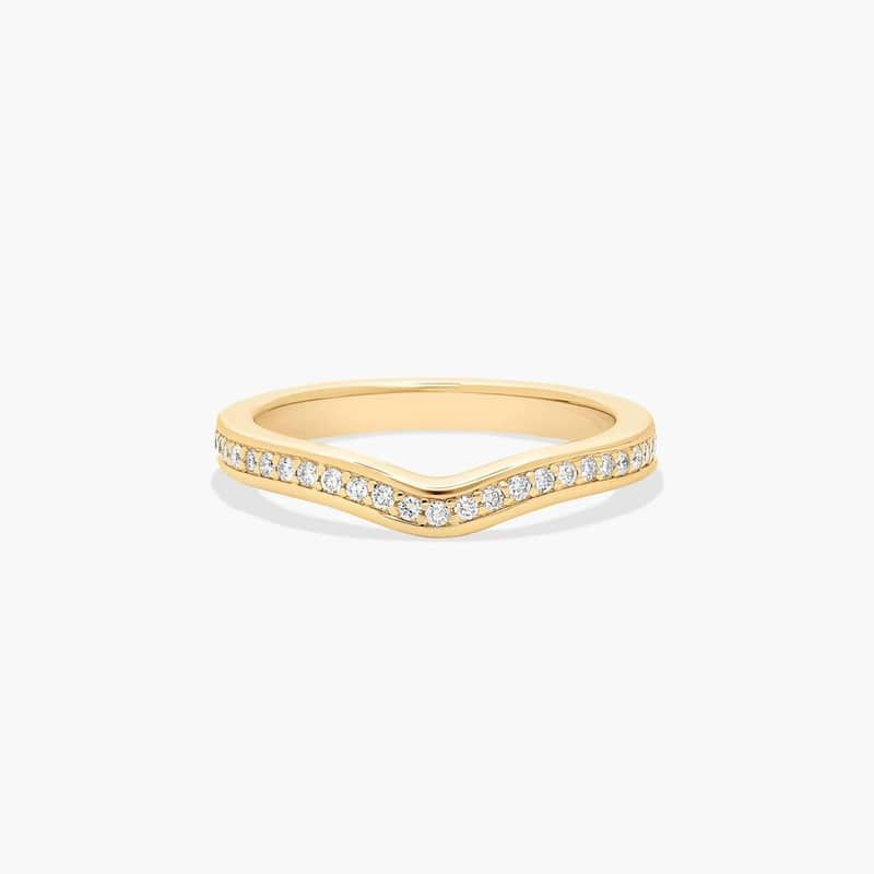 Curved Pavé Set Diamond Wedding Ring In 14K Yellow Gold (2.50mm)