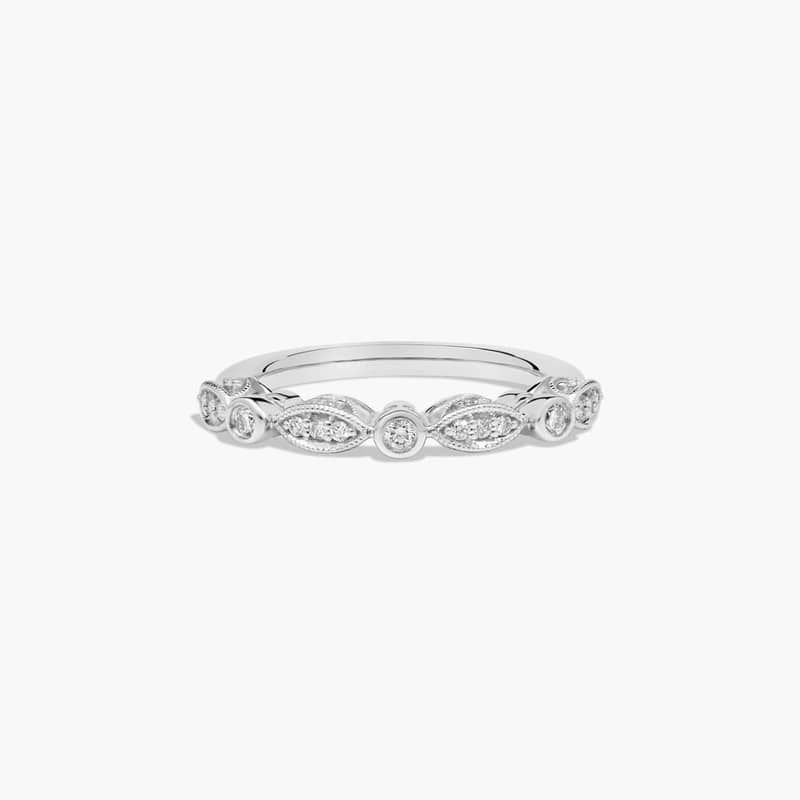 Bezel and Pavé Set Diamond Wedding Ring In 14K White Gold (2.00mm)
