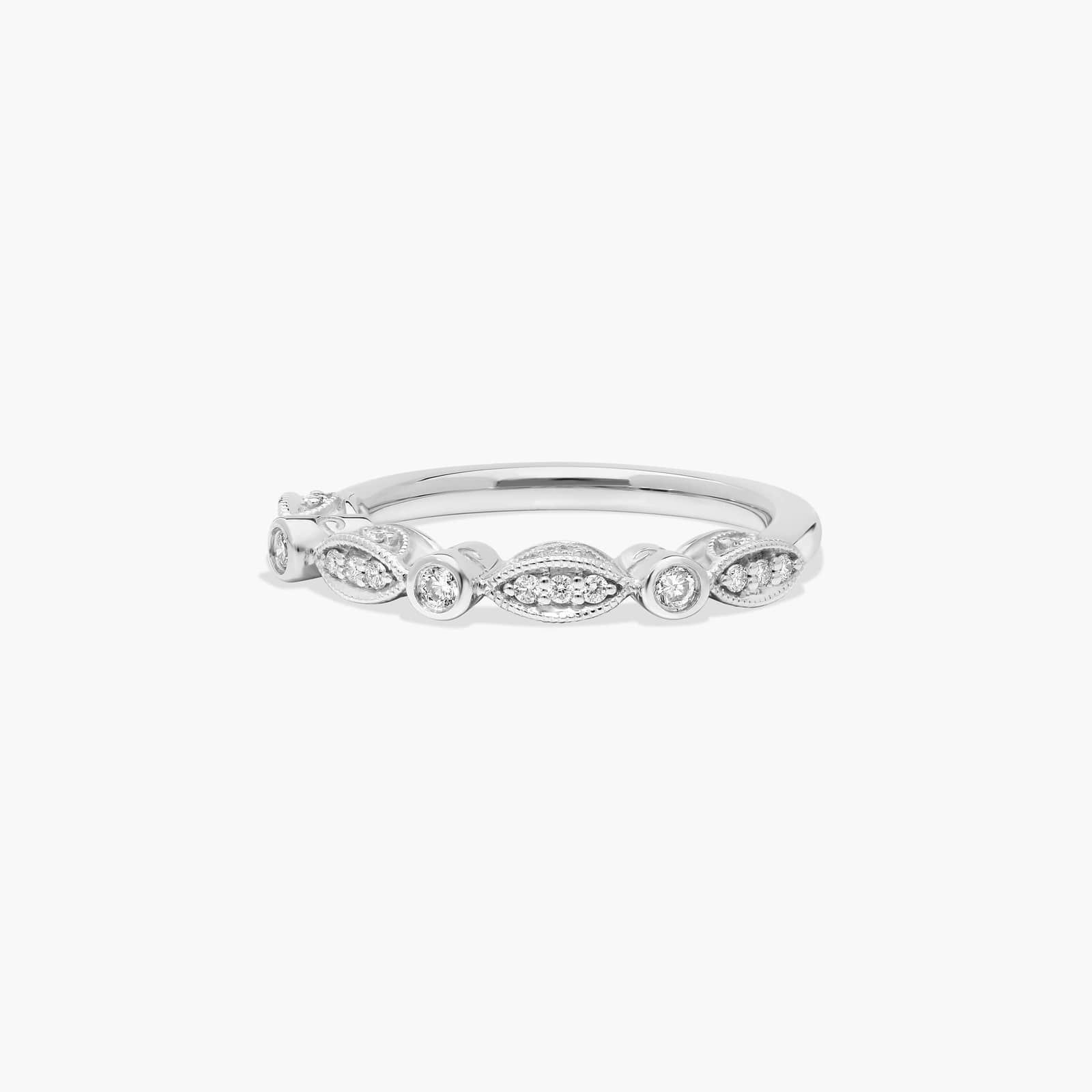 Bezel and Pavé Set Diamond Wedding Ring In 14K White Gold (2.00mm)