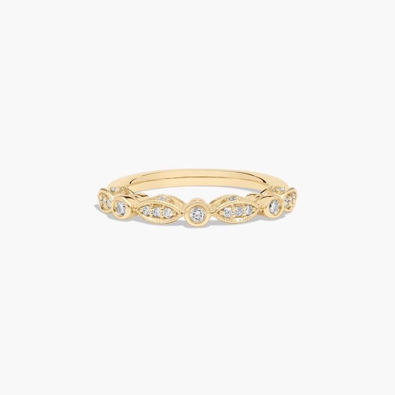 Bezel and Pavé Set Diamond Wedding Ring In 14K Yellow Gold (2.00mm)