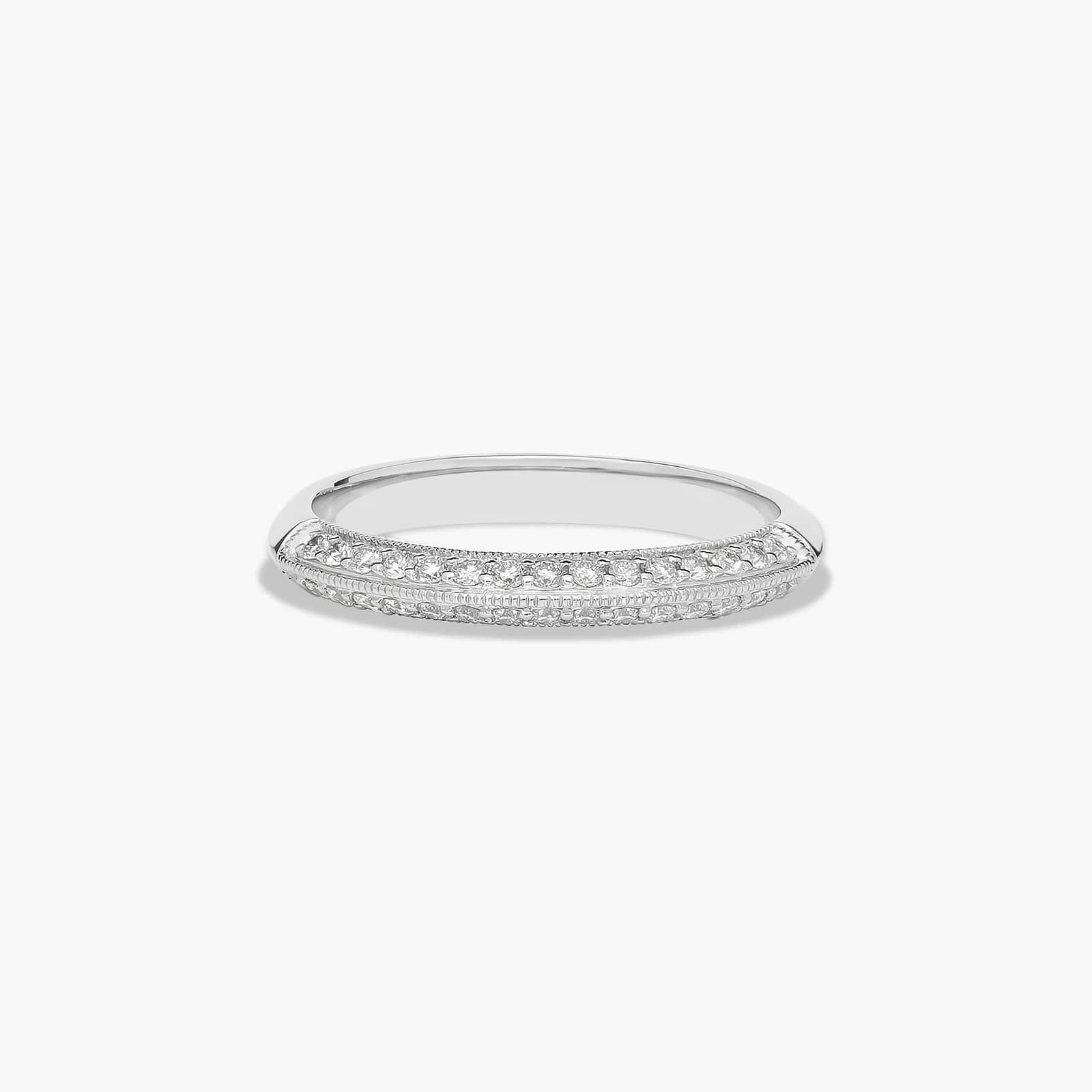Pavé Knife Edge Cathedral Diamond Wedding Ring In 14K White Gold