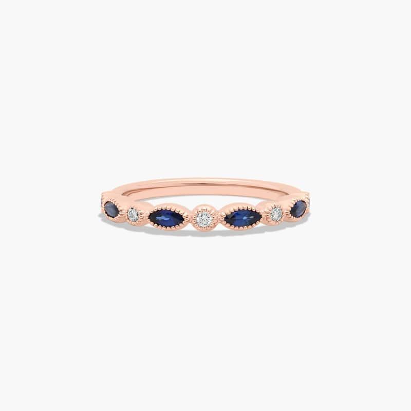Round Diamond and Marquise Sapphire Wedding Ring In 14K Rose Gold (1.50mm)