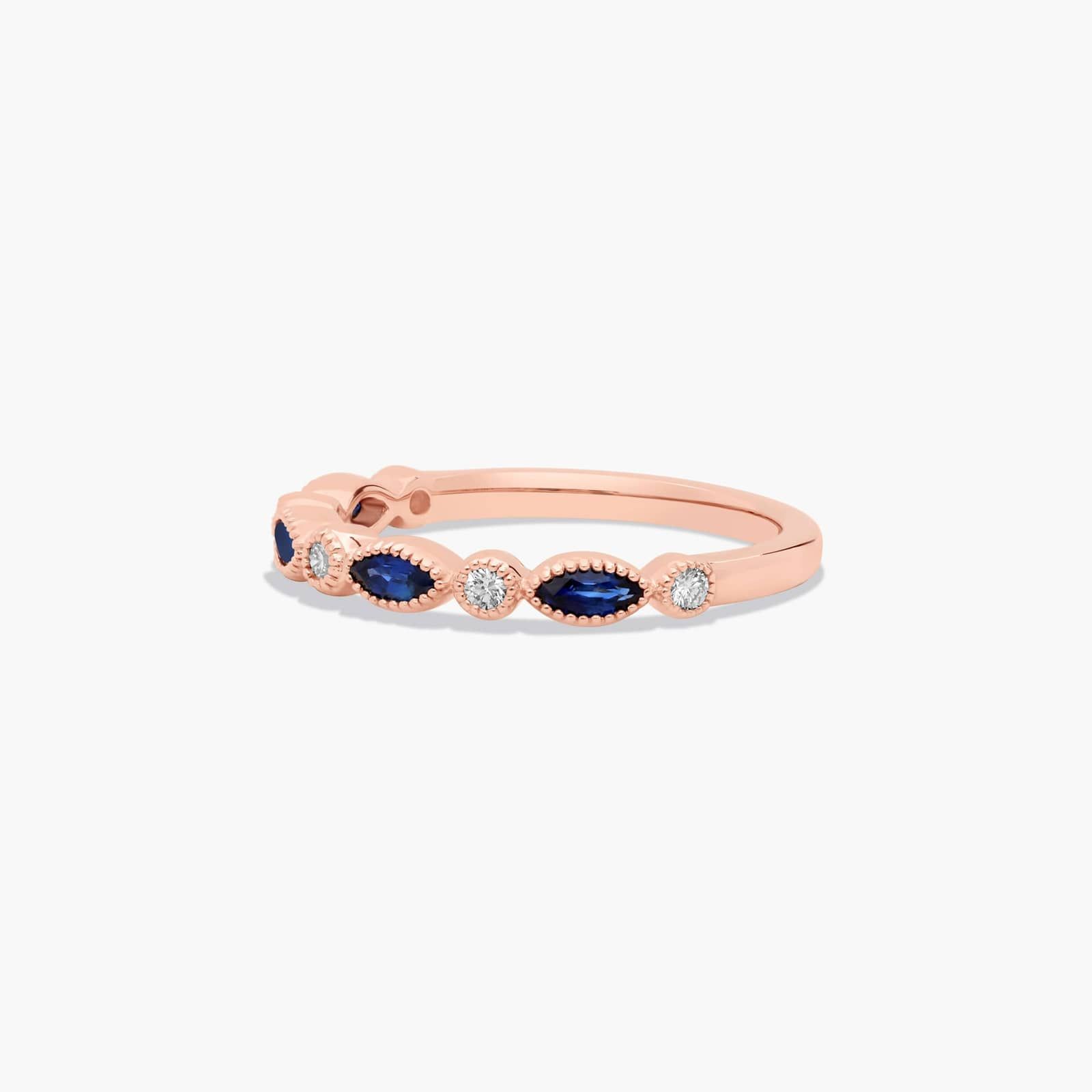 Round Diamond and Marquise Sapphire Wedding Ring In 14K Rose Gold (1.50mm)