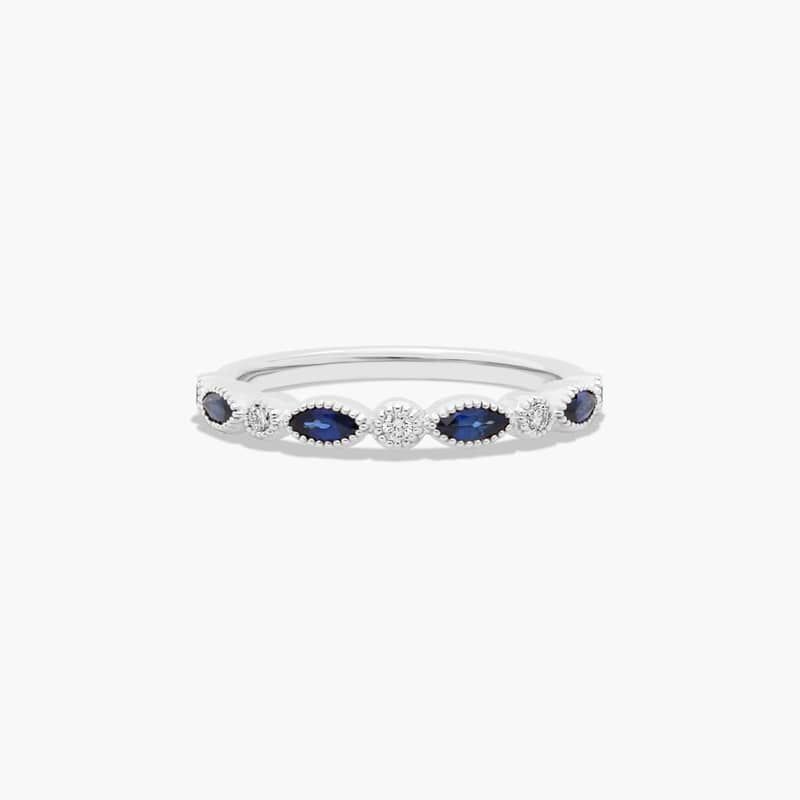 Round Brilliant Diamond and Marquise Sapphire Wedding Ring In Platinum (1.50mm)