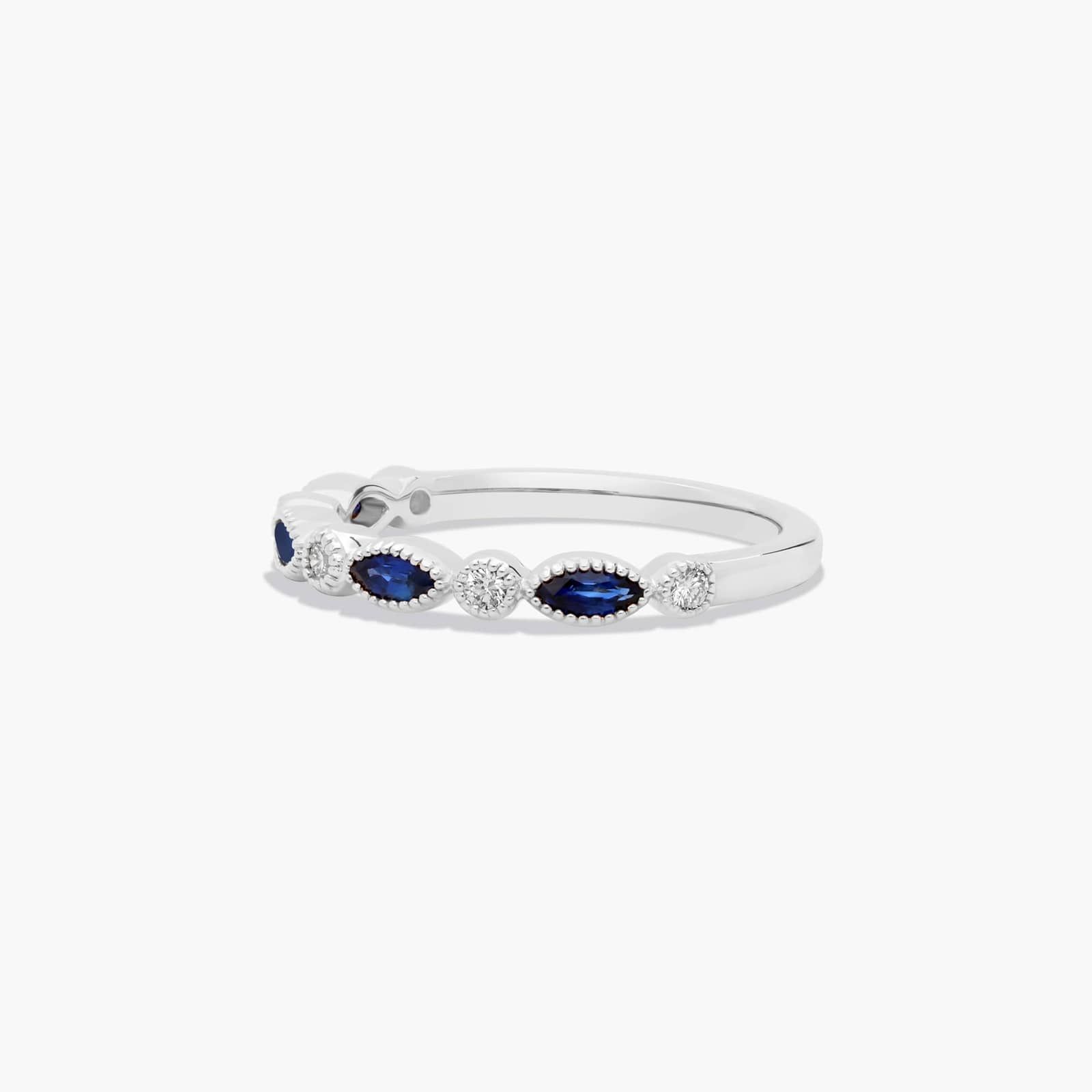 Round Brilliant Diamond and Marquise Sapphire Wedding Ring In Platinum (1.50mm)