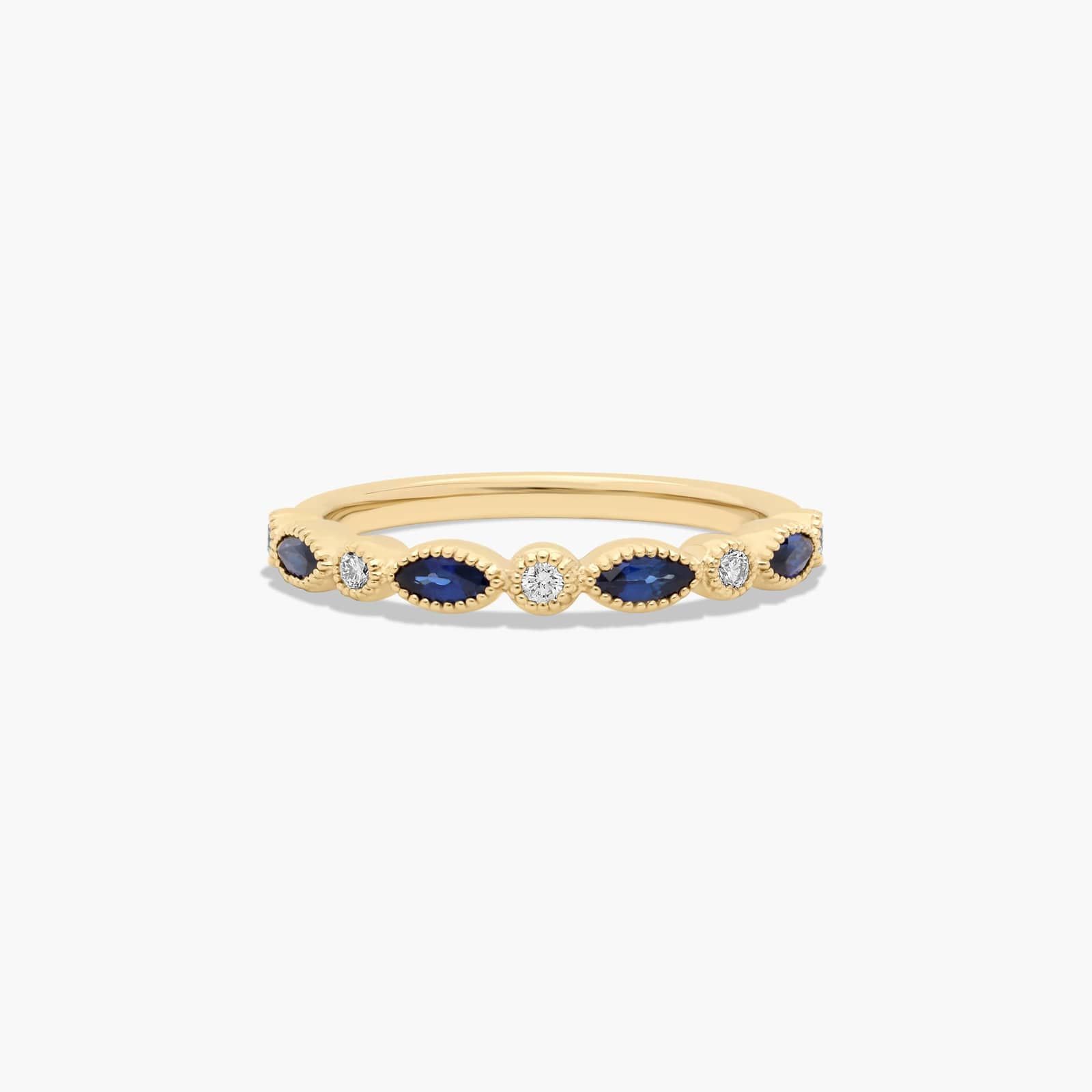 Round Diamond and Marquise Sapphire Wedding Ring In 14K Yellow