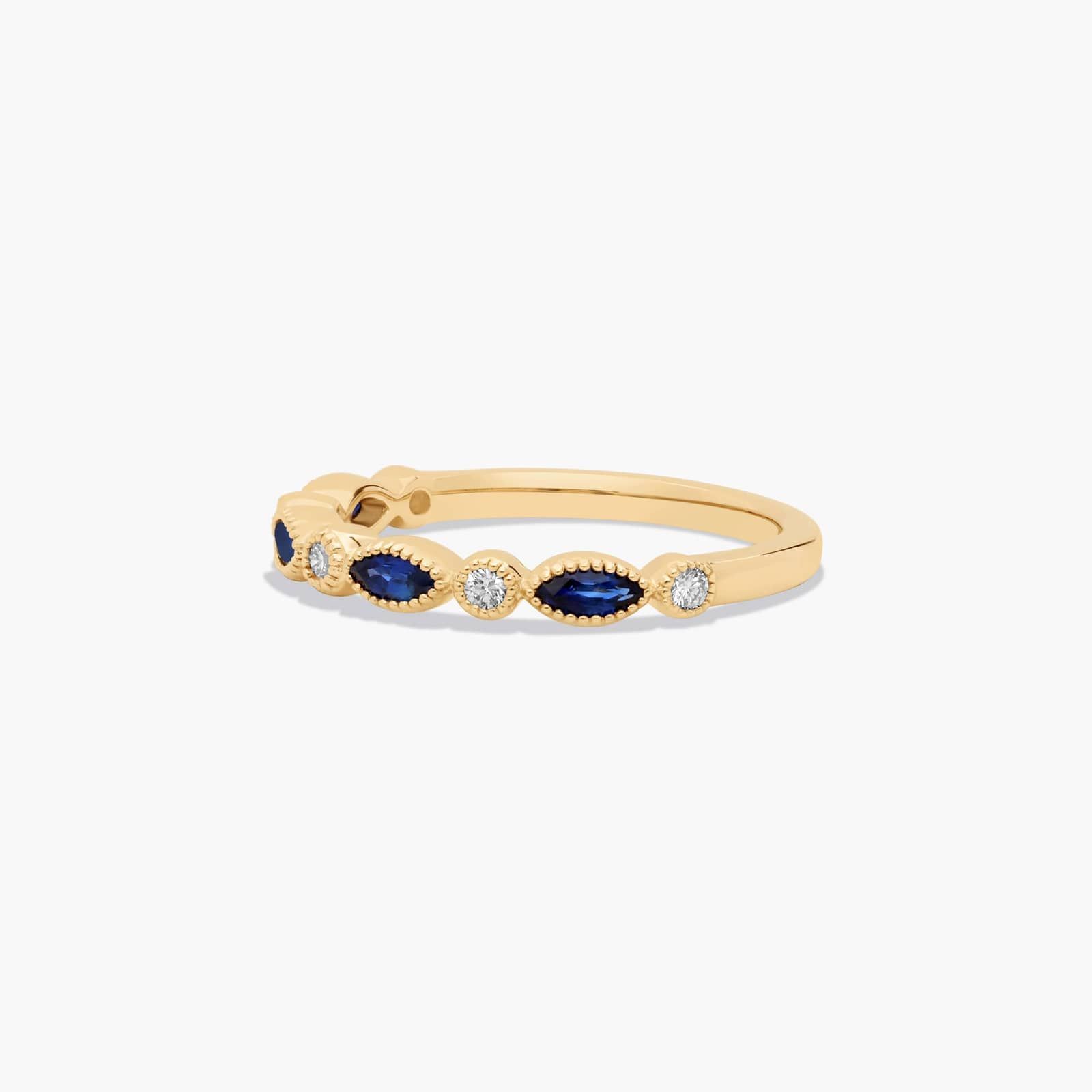 Round Diamond and Marquise Sapphire Wedding Ring In 18K Yellow Gold (1.50mm)