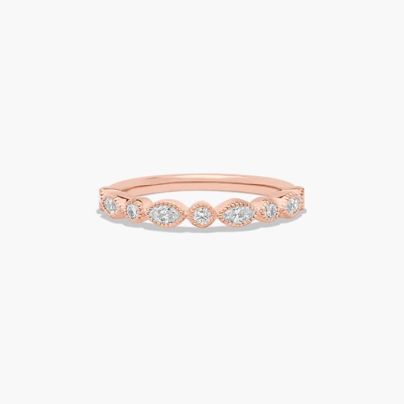 Round and Marquise Diamond Wedding Ring In 14K Rose Gold (1.50mm)