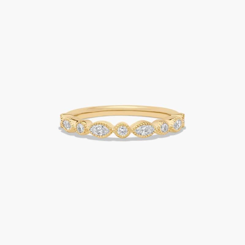 Round and Marquise Diamond Wedding Ring In 14K Yellow Gold (1.50mm)
