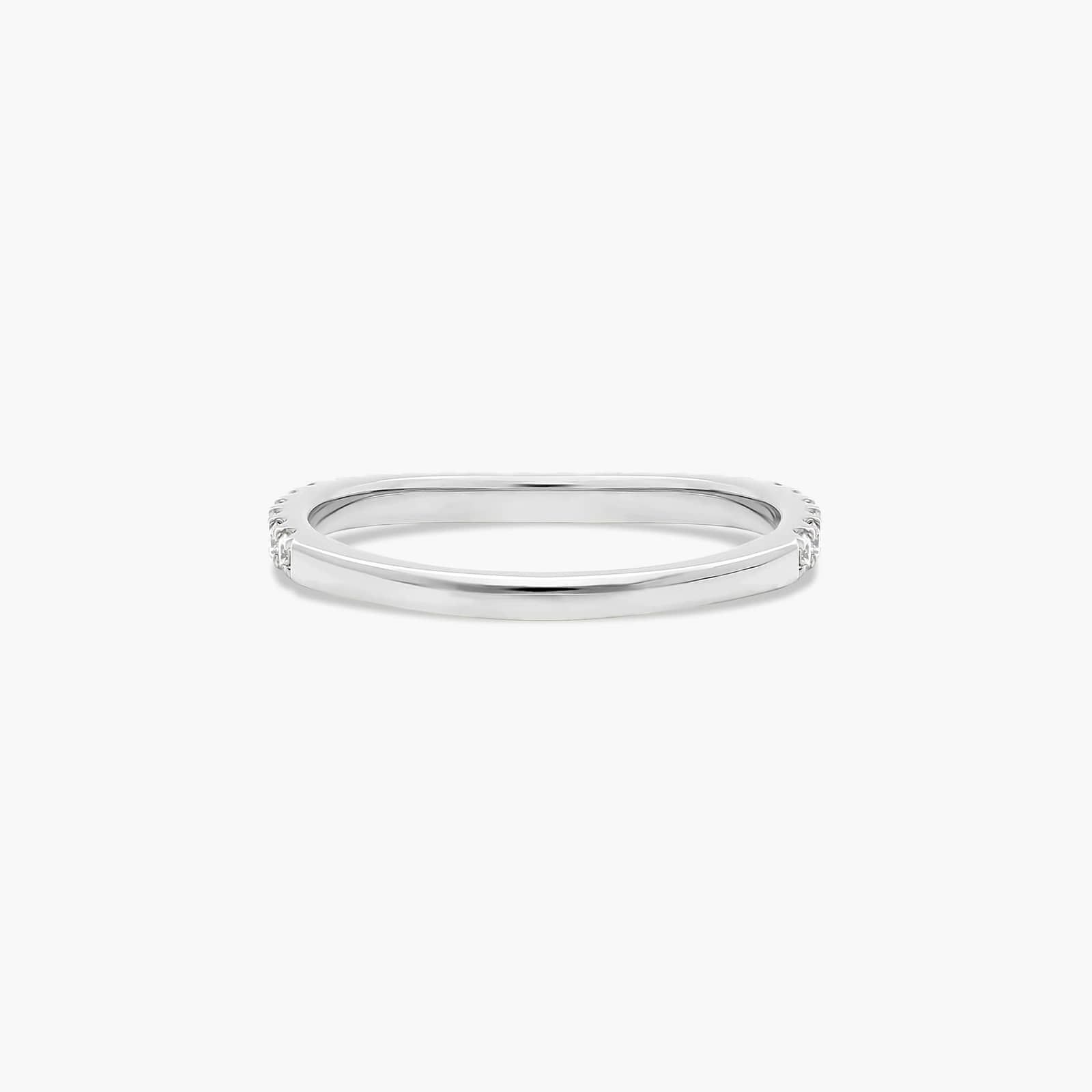 Slightly Curved Wedding Ring With Round Diamonds In 14K White Gold (1.50mm)