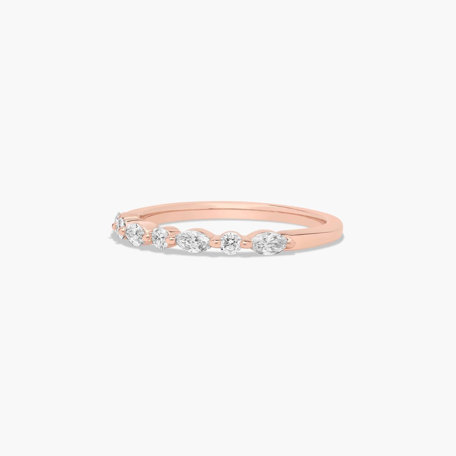 Marquise and Round Alternating Diamond Wedding Ring In 14K Rose Gold (2.00mm)