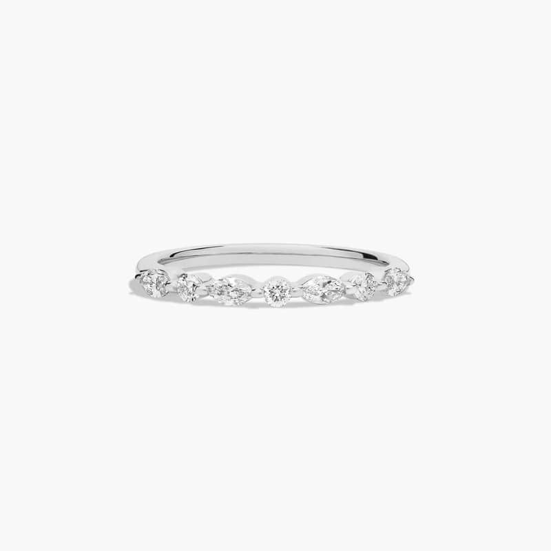 Marquise and Round Alternating Diamond Wedding Ring In 14K White Gold (2.00mm)