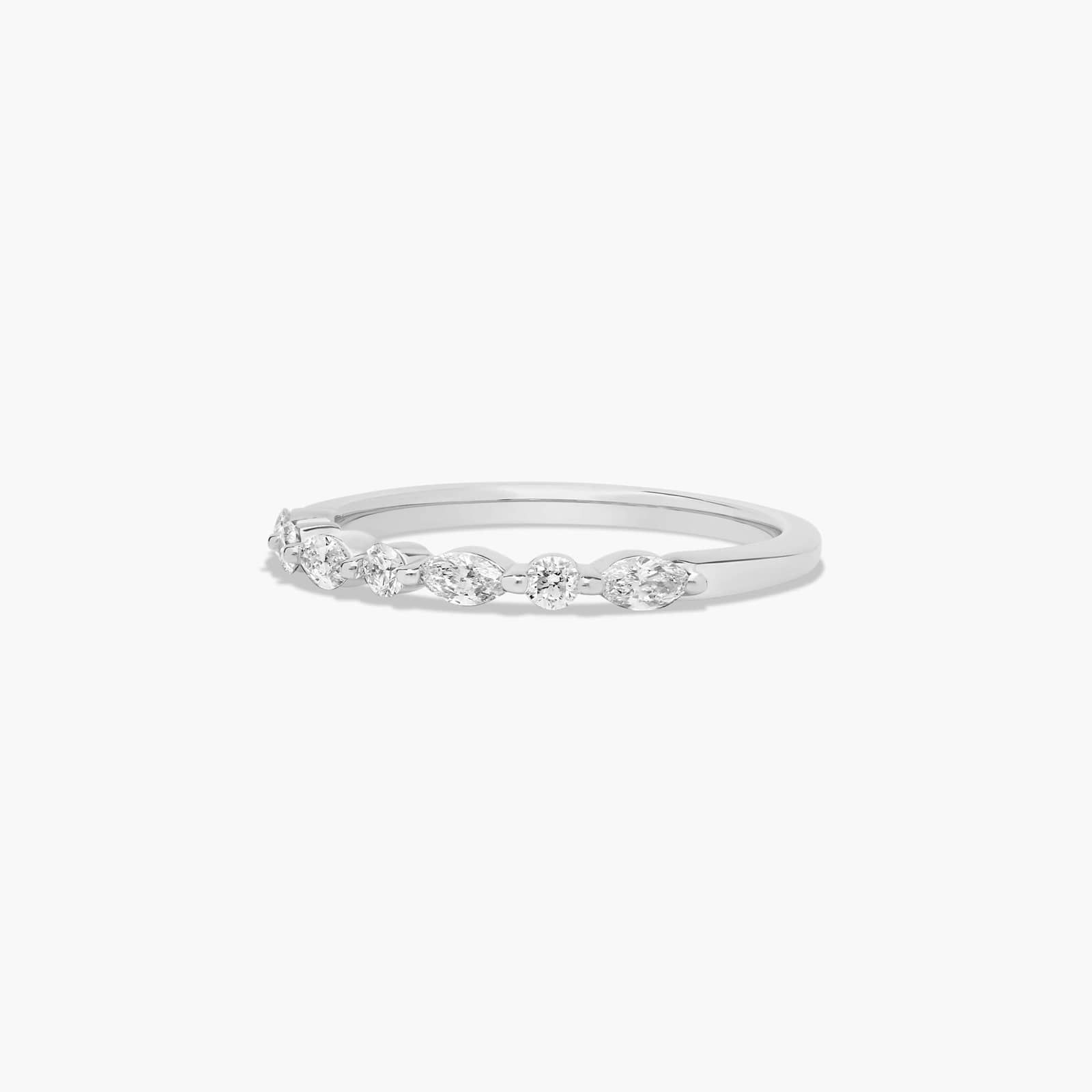 Marquise and Round Alternating Diamond Wedding Ring In 14K White Gold (2.00mm)