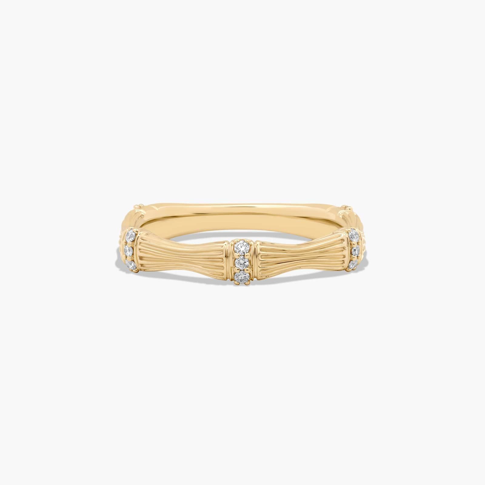 アクセサリー hatton labs Bamboo ring US10.5 14K Yellow Gold Organic Bamboo Accent Diamond Ring-15031y14
