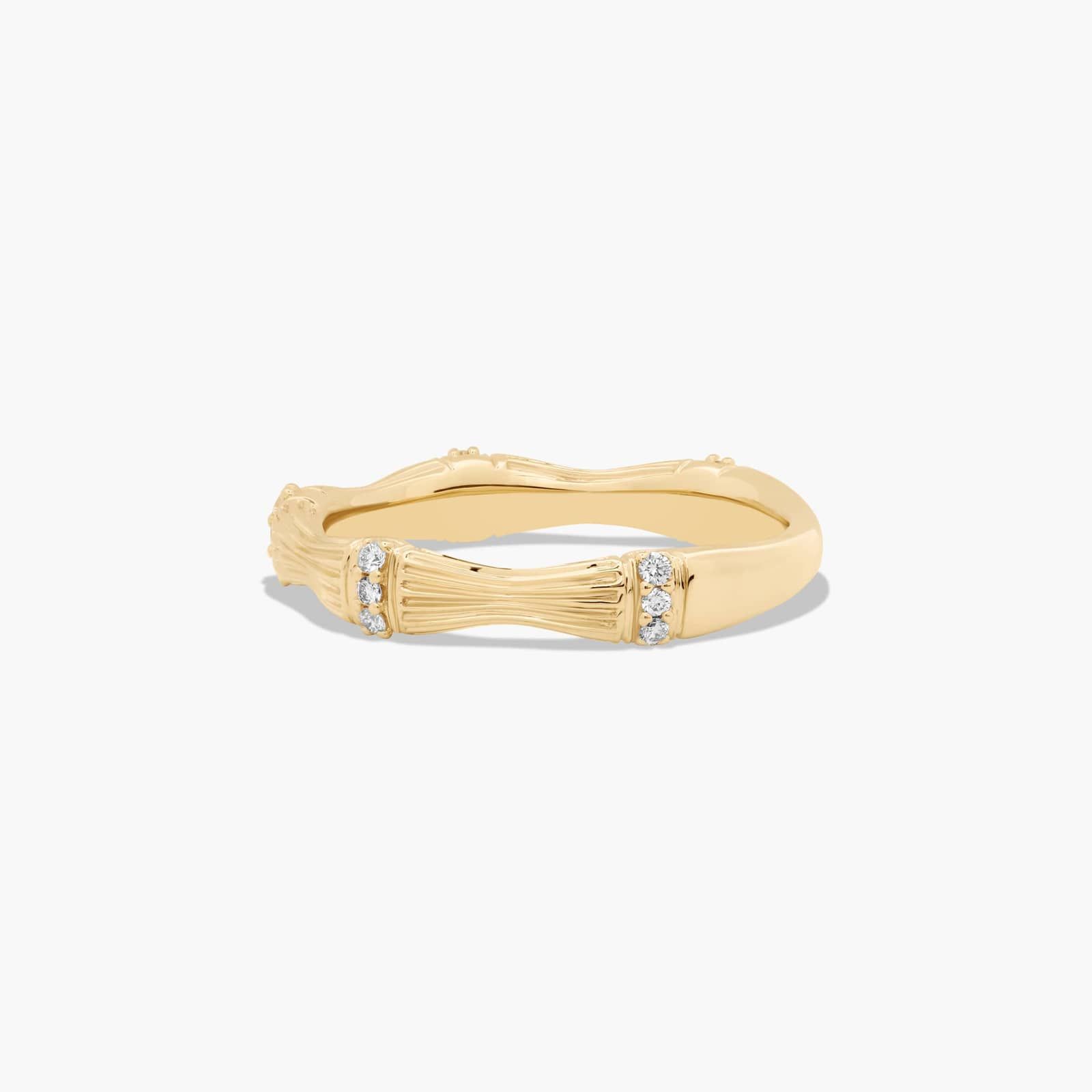 18K Yellow Gold Organic Bamboo Accent Diamond Ring