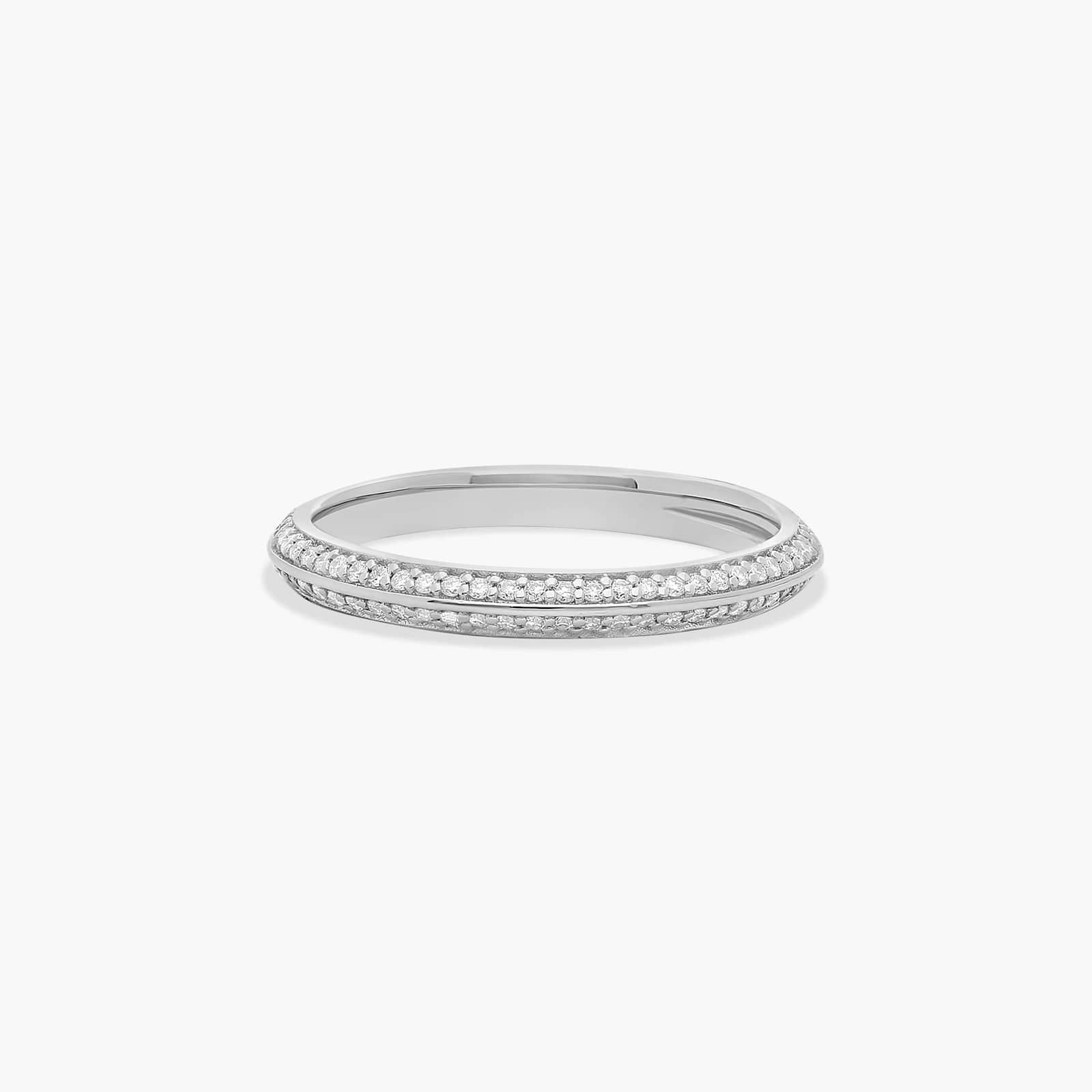 Pavé Knife Edge Diamond Wedding Ring In 14K White Gold