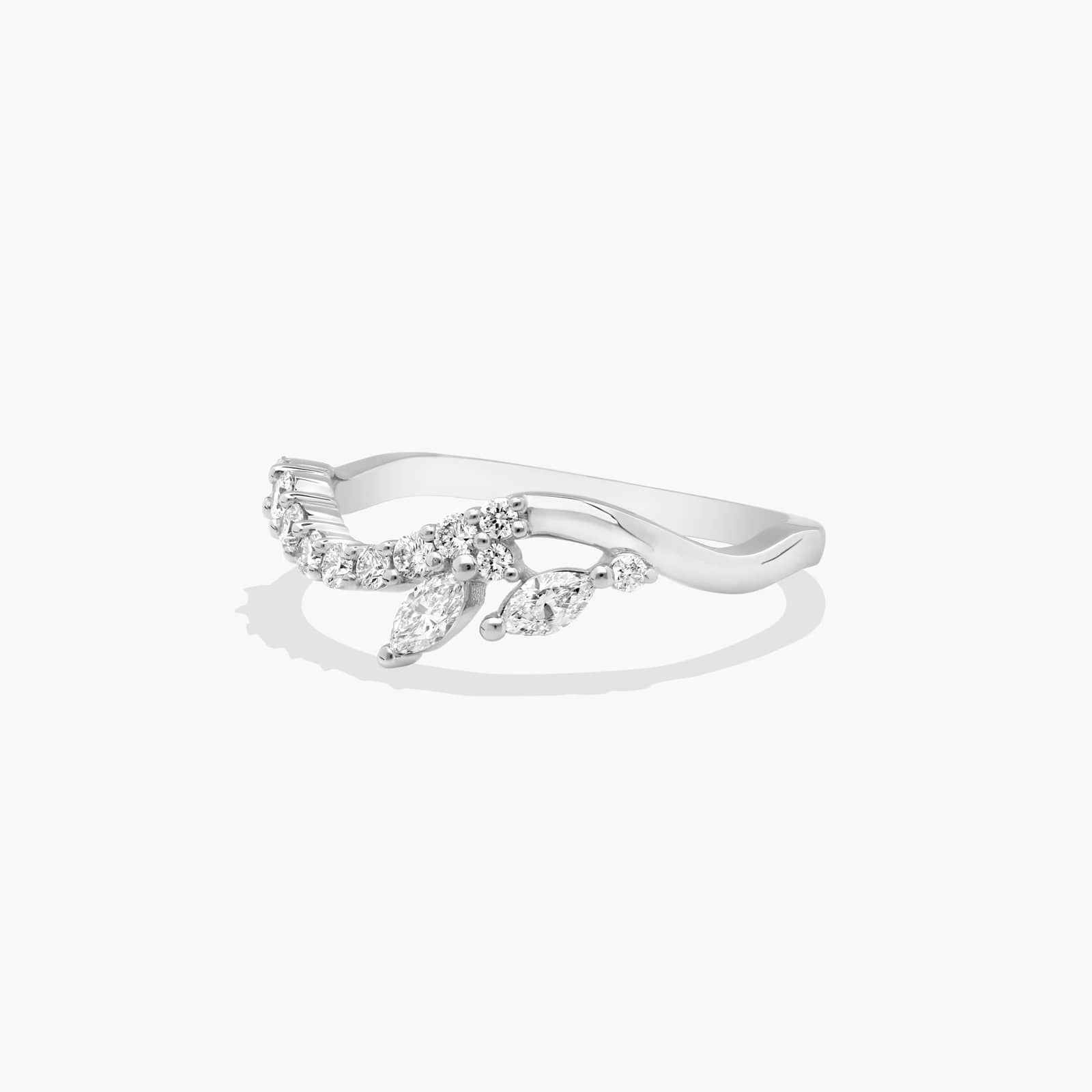 Pavé and Marquise Diamond Wedding Ring In 14K White Gold (1.50mm)