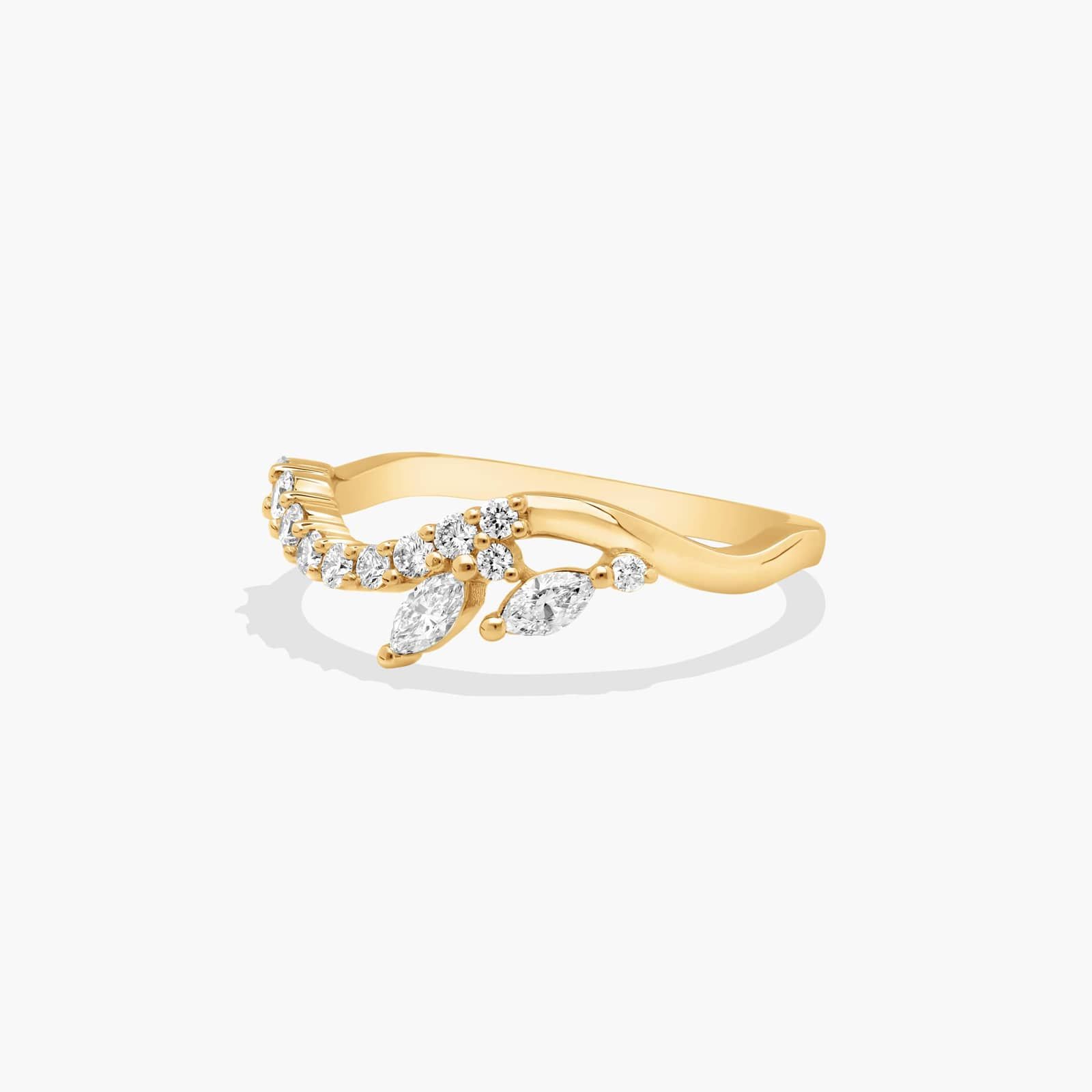 Pavé and Marquise Diamond Wedding Ring In 14K Yellow Gold (1.50mm)