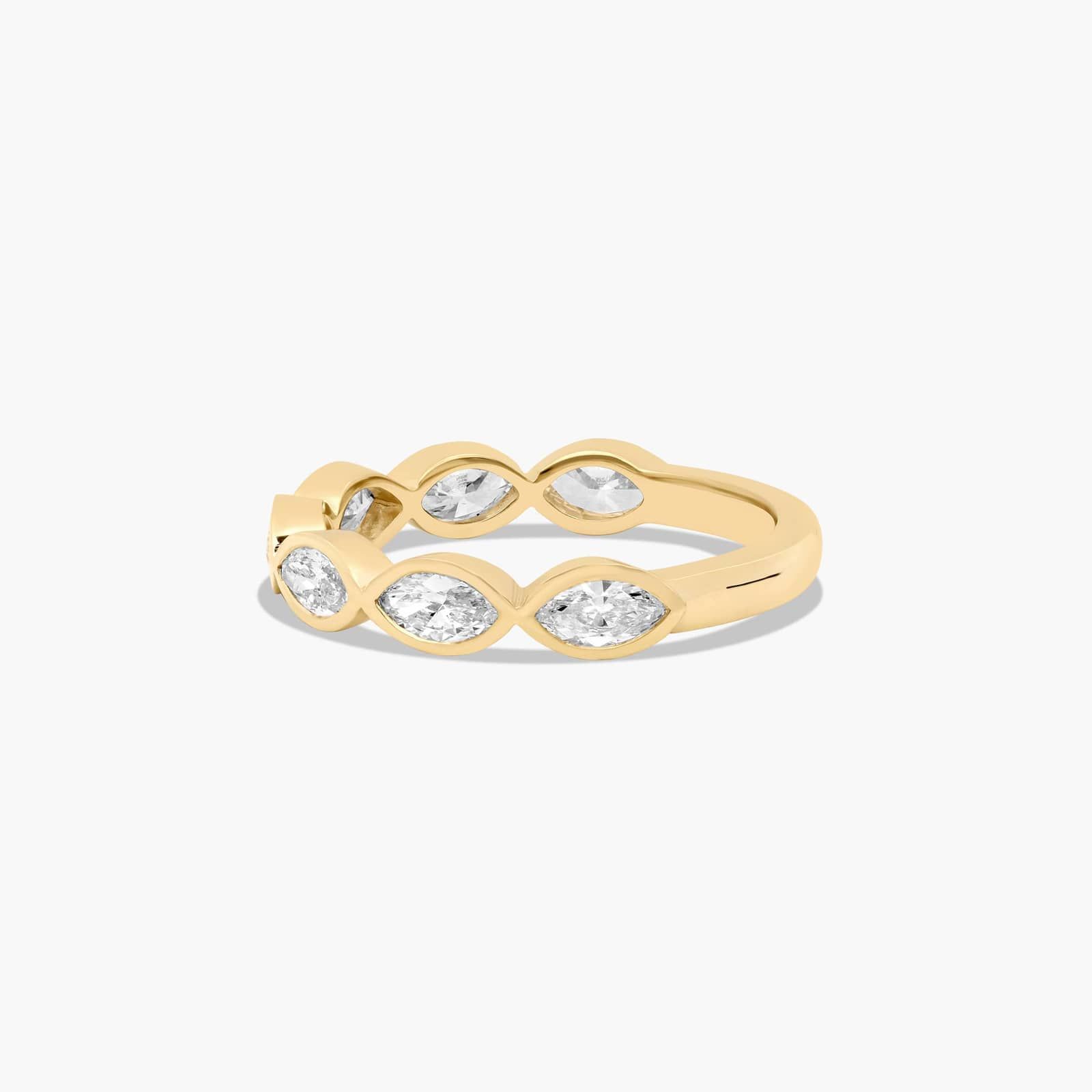 Bezel Set Wedding Ring With Marquise Cut Diamonds In 14K Yellow Gold (2.00mm)