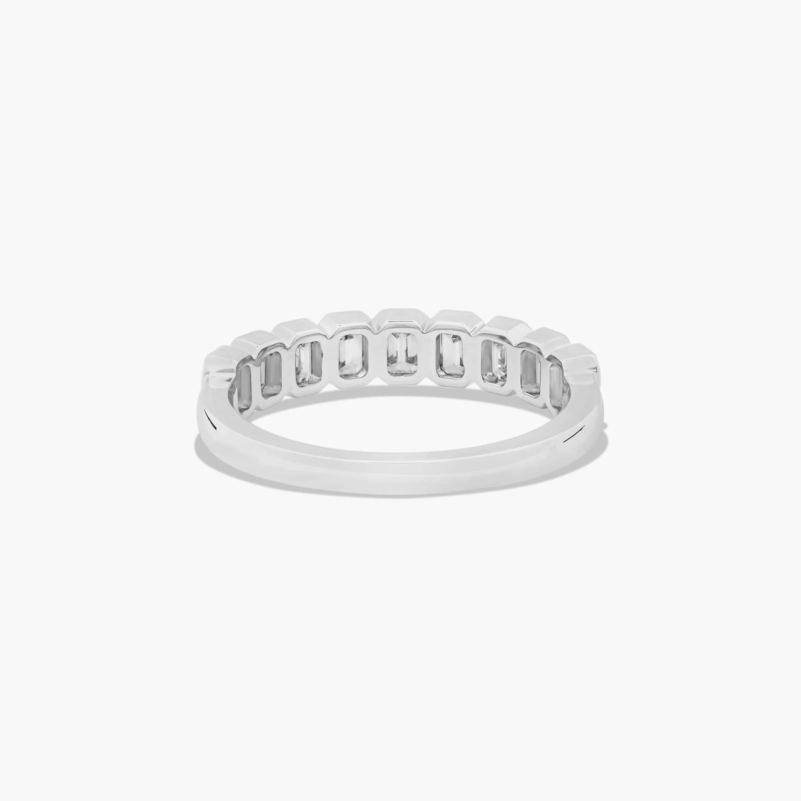 Bezel Set Wedding Ring With Emerald Cut Diamonds In 18K White Gold (2.00mm)