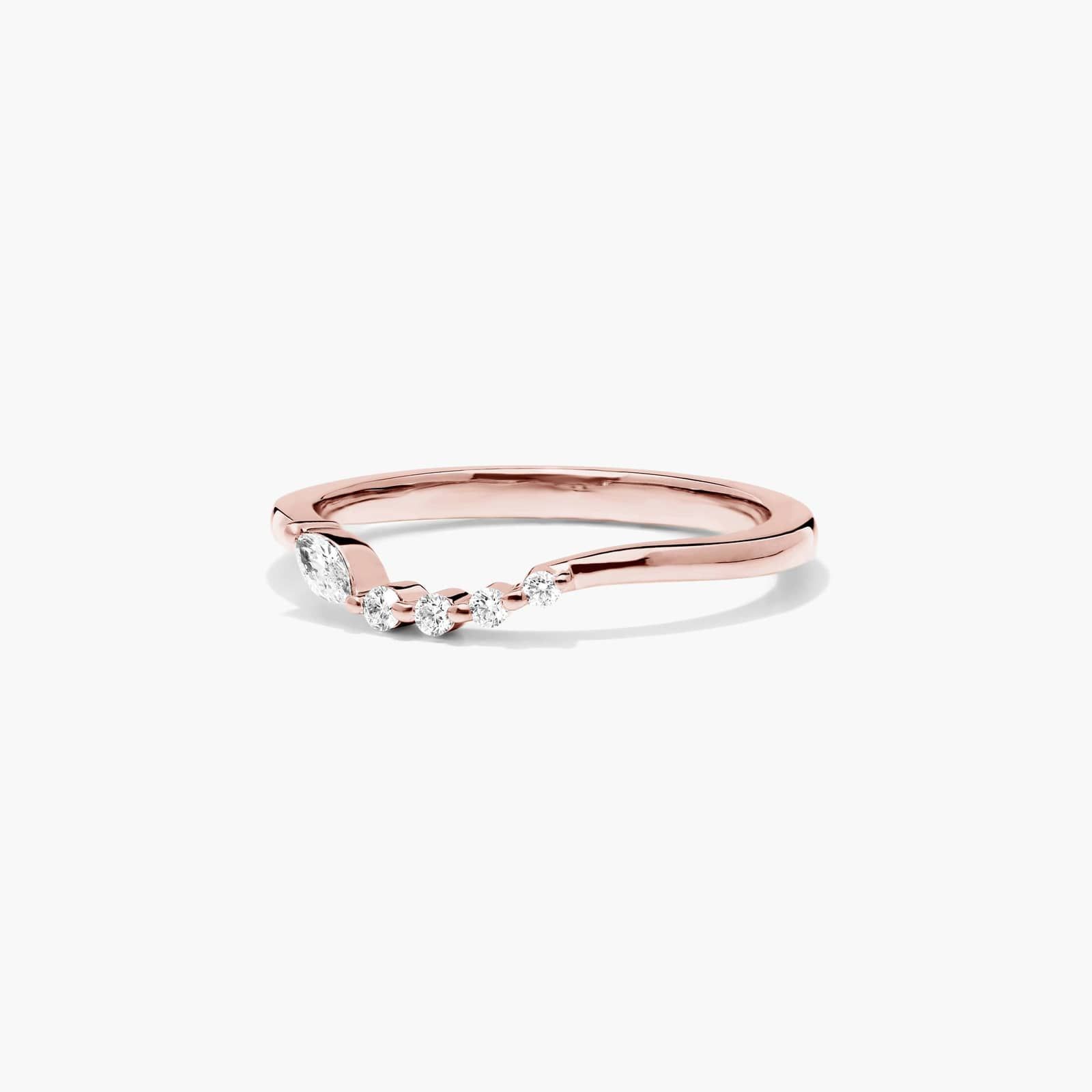 Marquise and Round Diamond Wave Wedding Ring In 14K Rose Gold (1.50mm)