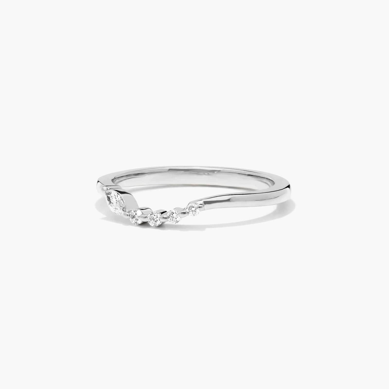 Marquise and Round Diamond Wave Wedding Ring In 14K White Gold (1.50mm)