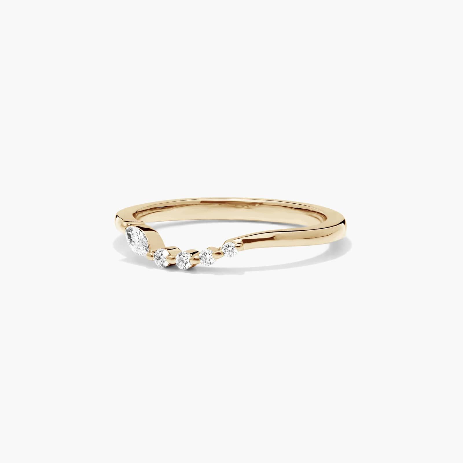 Marquise and Round Diamond Wave Wedding Ring In 14K Yellow Gold (1.50mm)