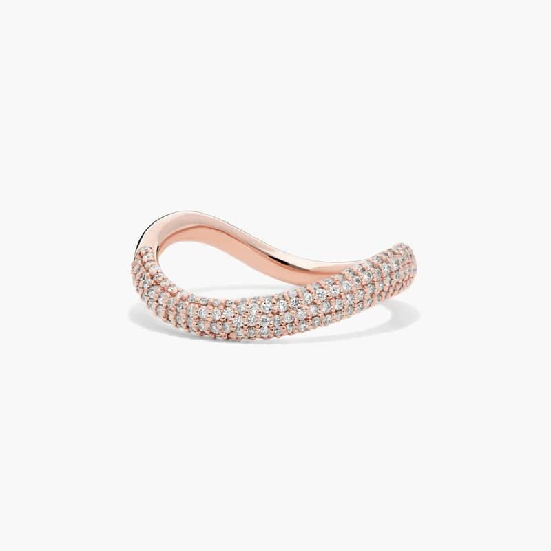 Sculptural Waves Diamond Wedding Ring in 14K Rose Gold with Pave Set Round Diamonds (2.3mm)