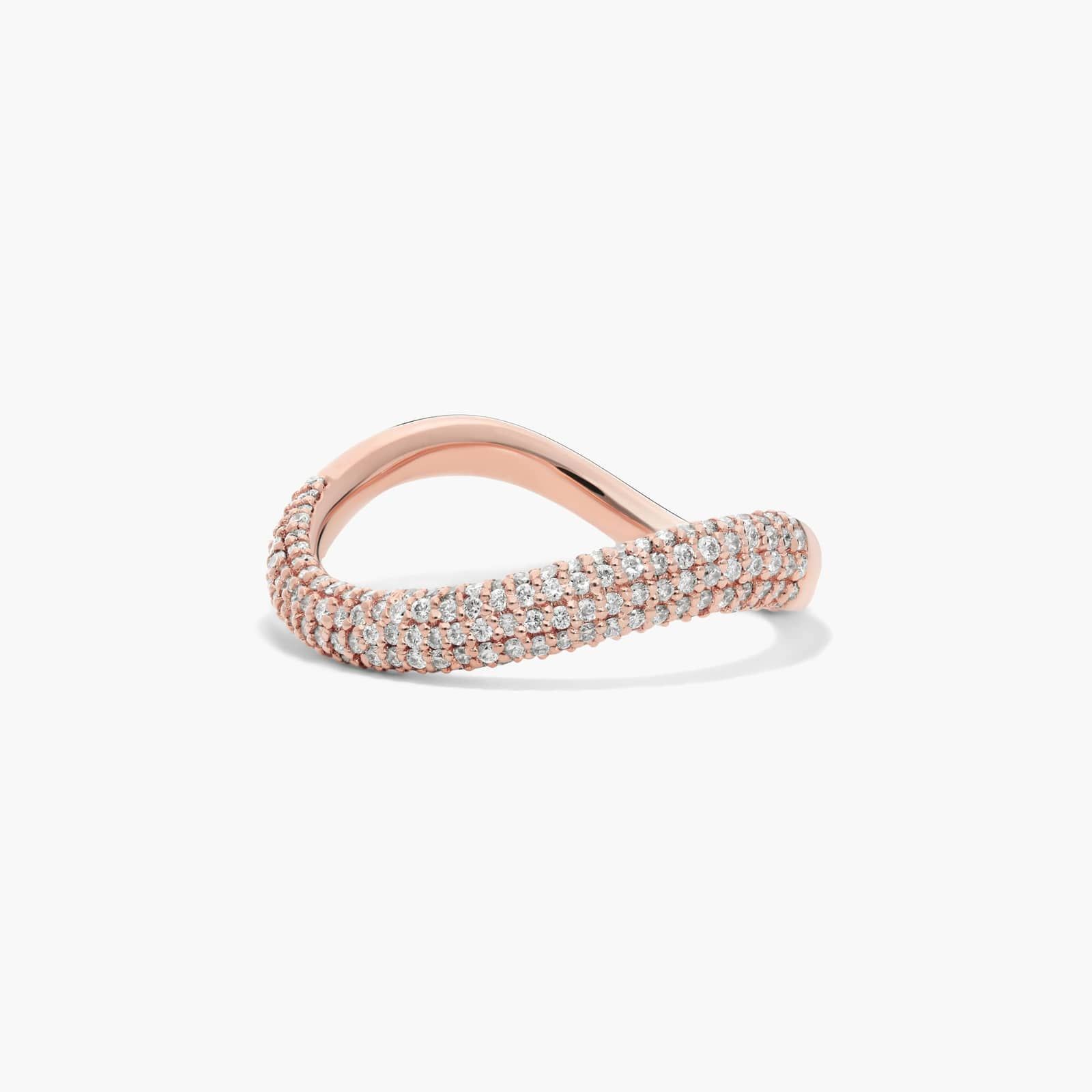 Sculptural Waves Diamond Wedding Ring in 14K Rose Gold with Pave Set Round Diamonds (2.3mm)