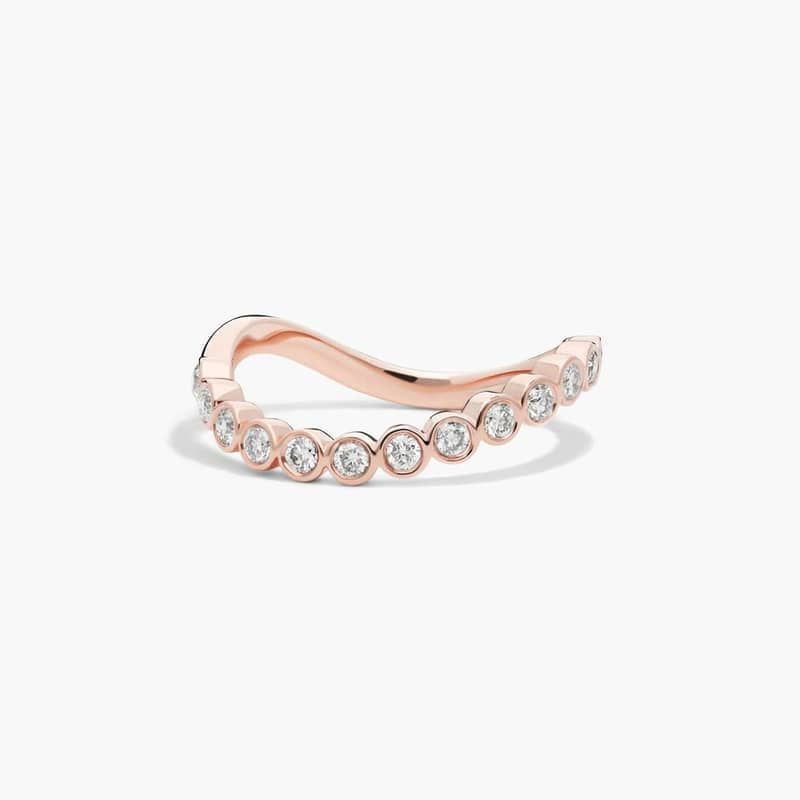 Sculptural Waves Diamond Wedding Ring in 14K Rose Gold with Bezel Set Round Diamonds (2.3mm)