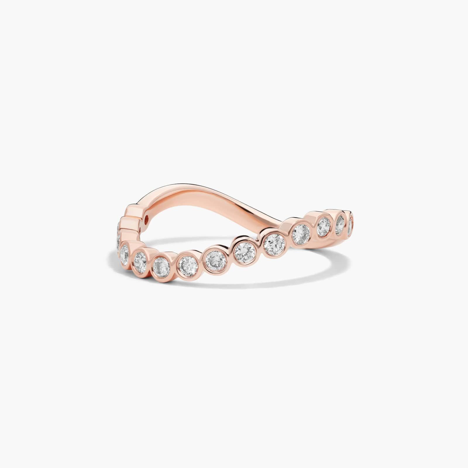 Sculptural Waves Diamond Wedding Ring in 14K Rose Gold with Bezel Set Round Diamonds (2.3mm)