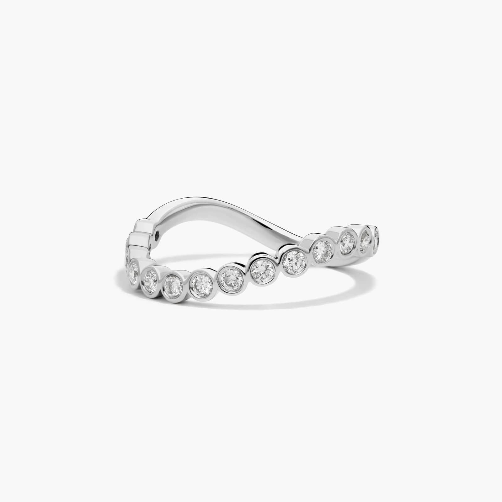 Sculptural Waves Diamond Wedding Ring in 14K White Gold with Bezel Set Round Diamonds (2.3mm)