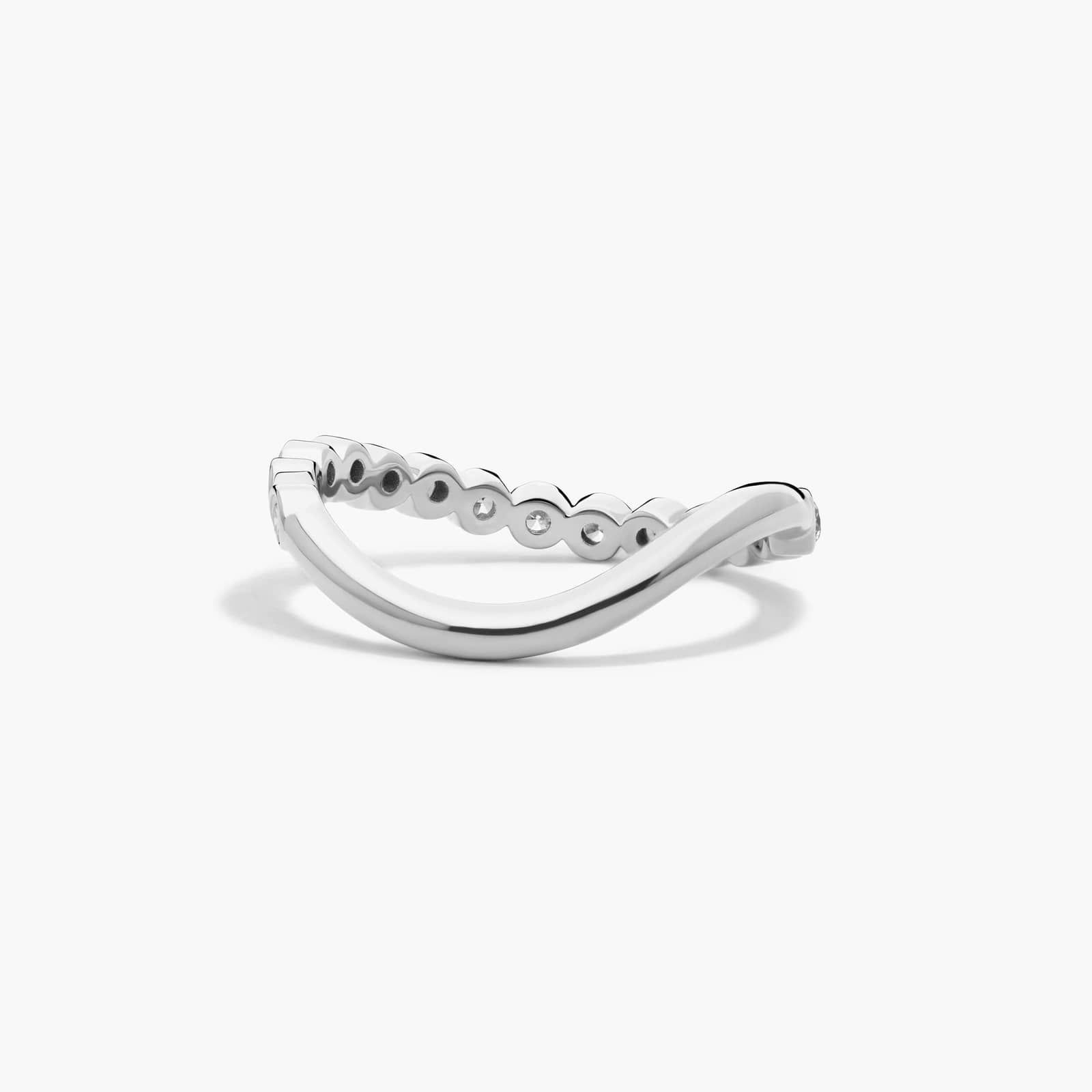 Sculptural Waves Diamond Wedding Ring in 14K White Gold with Bezel Set Round Diamonds (2.3mm)