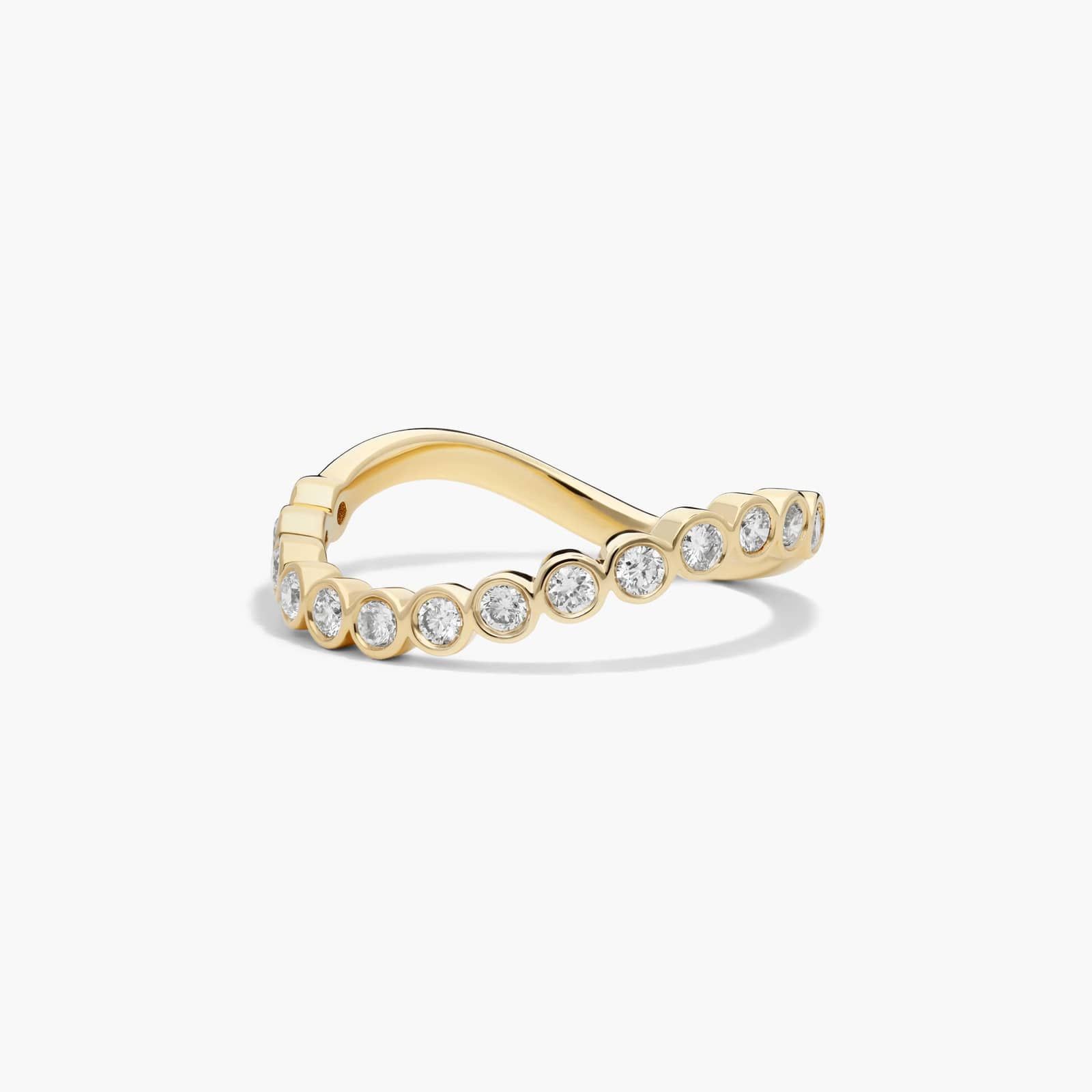 Sculptural Waves Diamond Wedding Ring in 18K Yellow Gold with Bezel Set Round Diamonds (2.3mm)