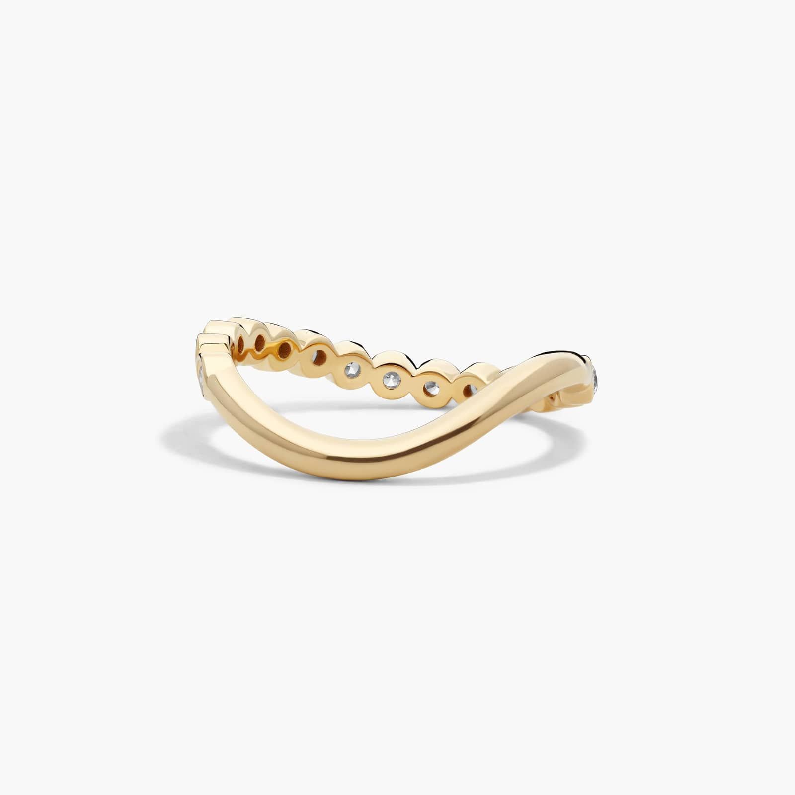 Sculptural Waves Diamond Wedding Ring in 18K Yellow Gold with Bezel Set Round Diamonds (2.3mm)