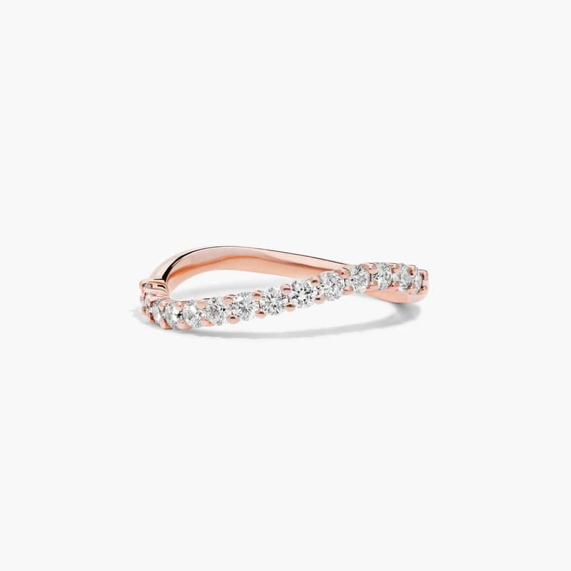 Sculptural Waves Diamond Wedding Ring in 14K Rose Gold with Prong Set Round Diamonds (2mm)