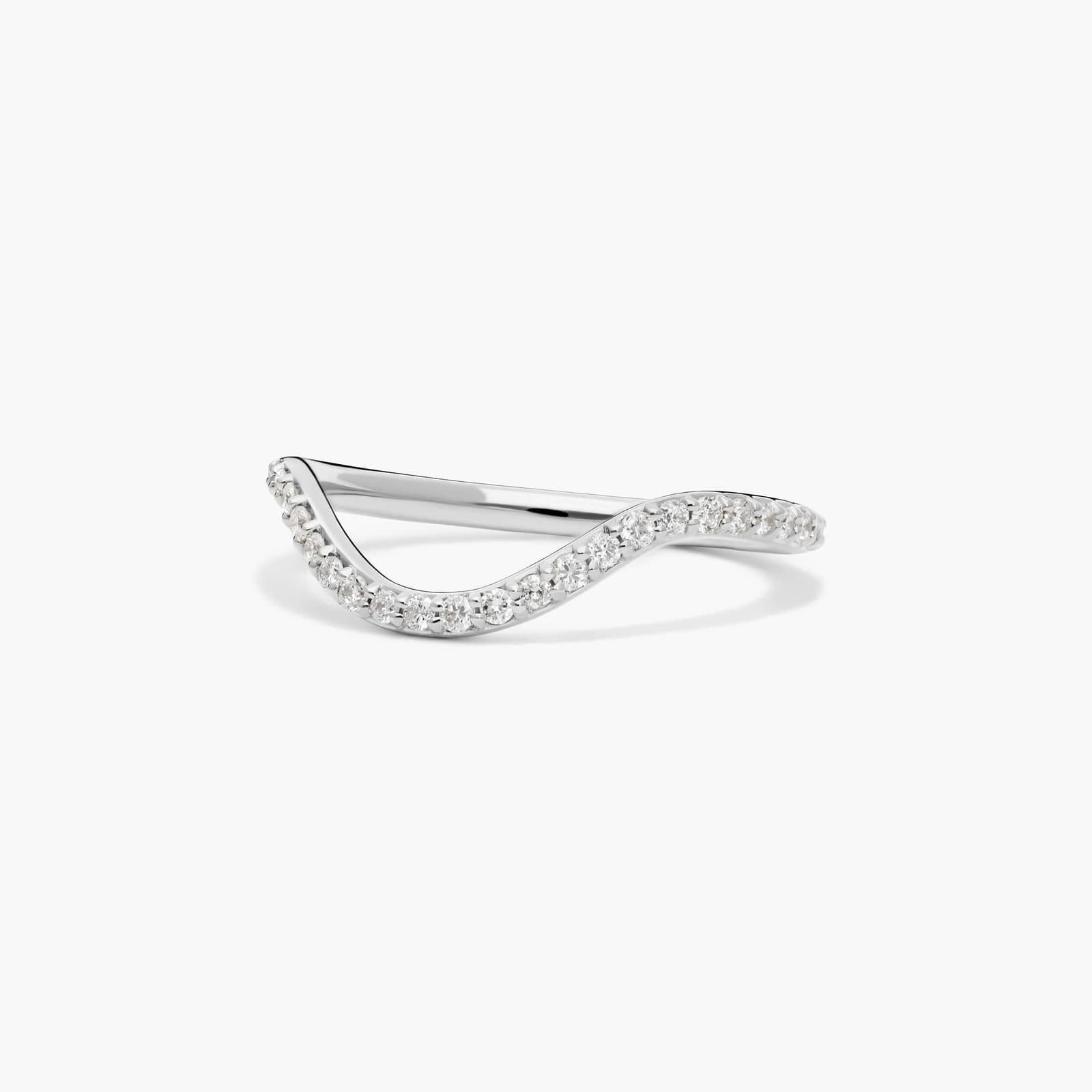 Sculptural Waves Diamond Wedding Ring in 14K White Gold with Prong Set Round Diamonds (2mm)