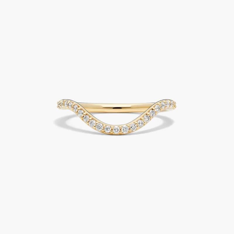 Sculptural Waves Diamond Wedding Ring in 18K Yellow Gold with Prong Set Round Diamonds (2mm)