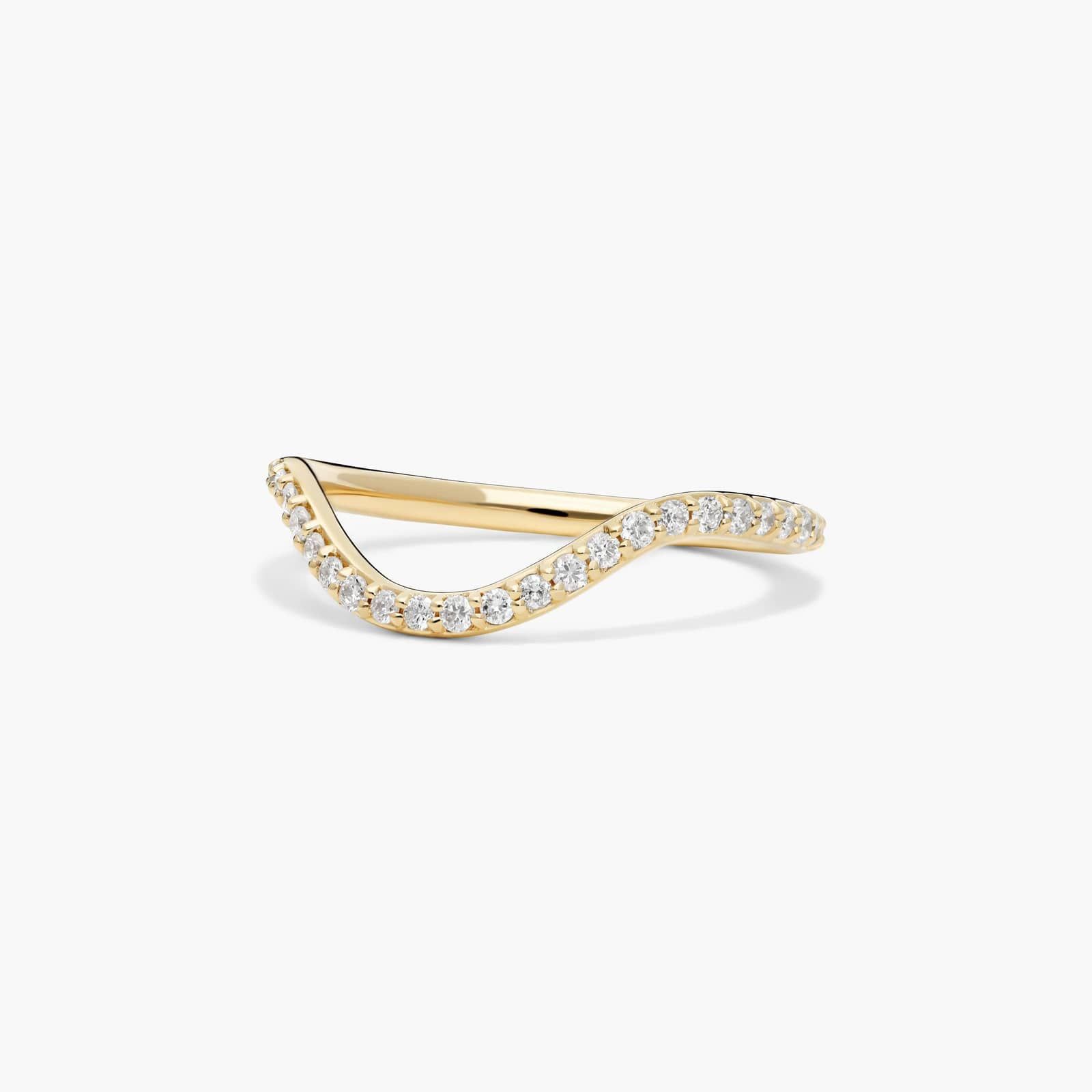 Sculptural Waves Diamond Wedding Ring in 18K Yellow Gold with Prong Set Round Diamonds (2mm)