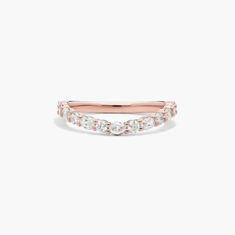 Sculptural Waves Diamond Wedding Ring in 14K Rose Gold with Prong Set Round & Oval Diamonds (2.3mm)