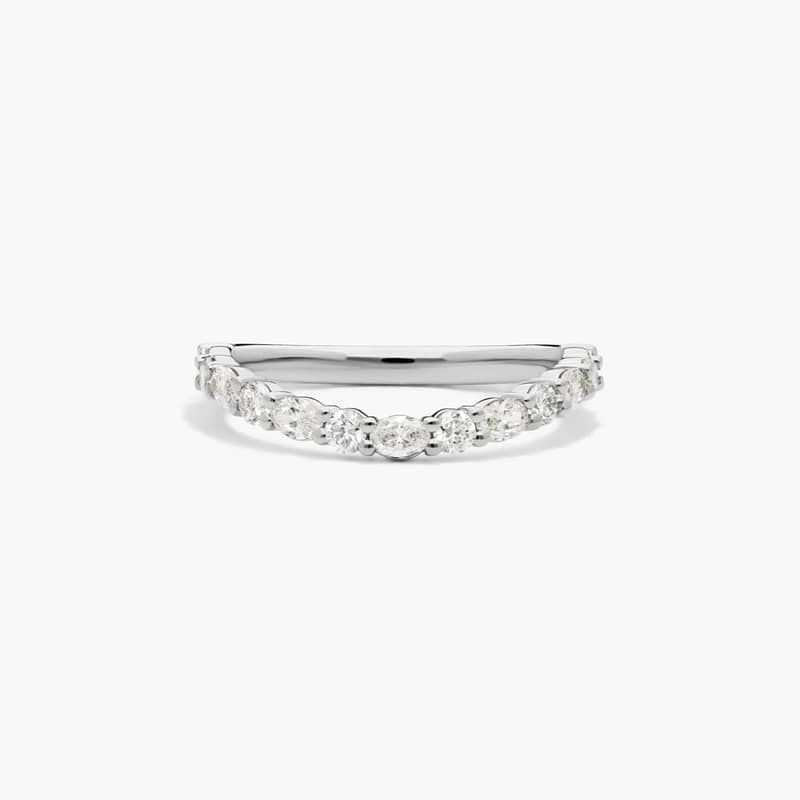 Sculptural Waves Diamond Wedding Ring in Platinum with Prong Set Round & Oval Diamonds (2.3mm)
