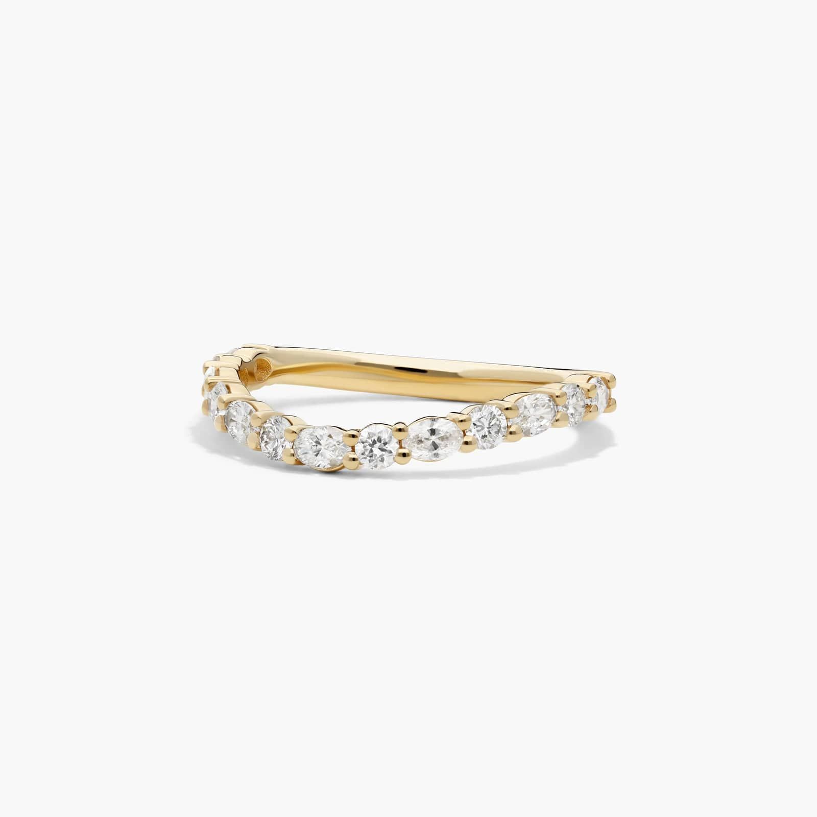 Sculptural Waves Diamond Wedding Ring in 18K Yellow Gold with Prong Set Round & Oval Diamonds (2.3mm)