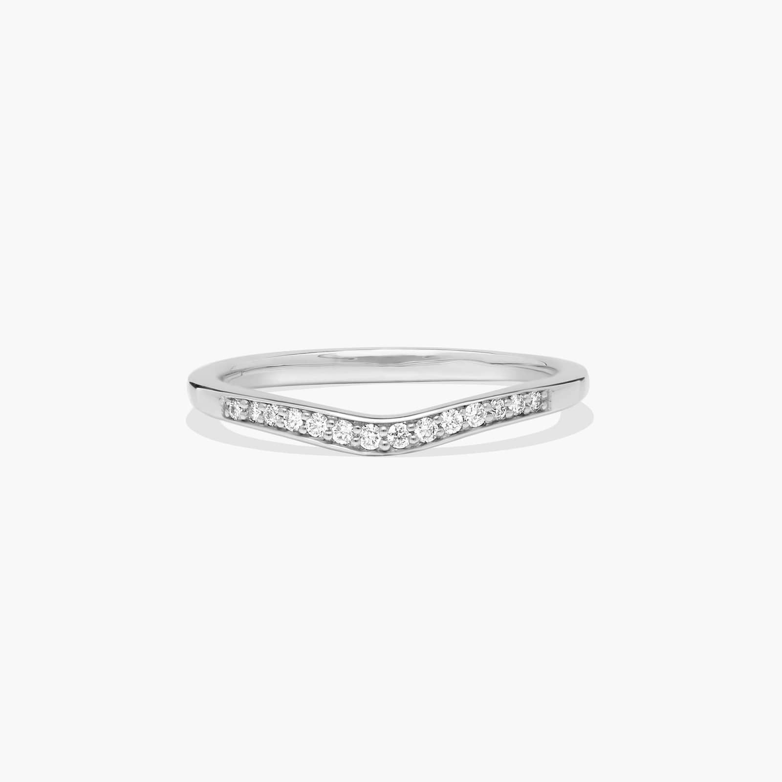 Petite Pavé Curved Diamond Wedding Ring In 14K White Gold