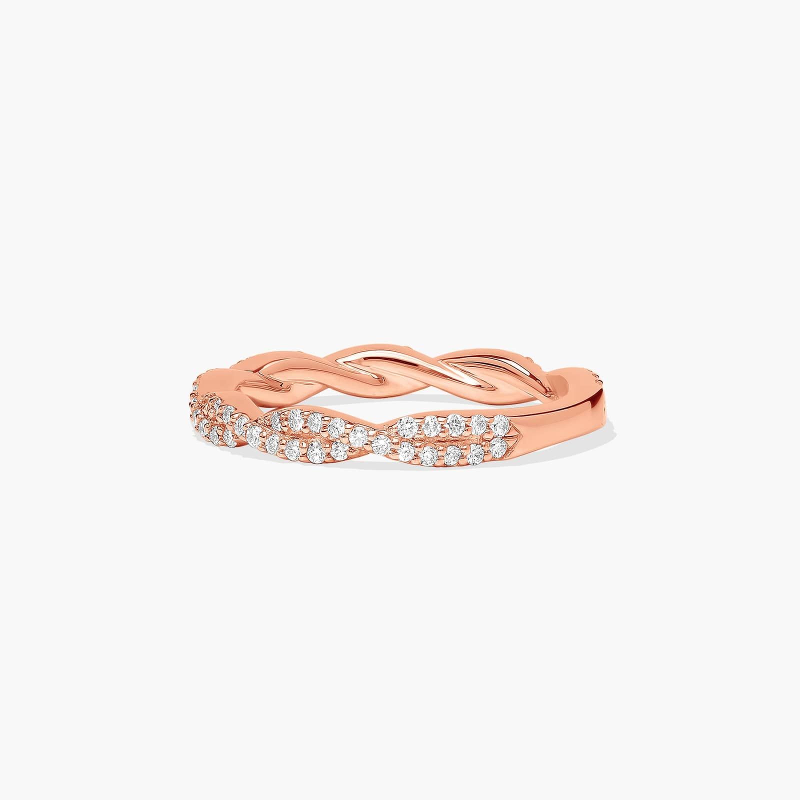 Twisted Pavé Leaf Diamond Wedding Ring In 14K Rose Gold (1.50mm)