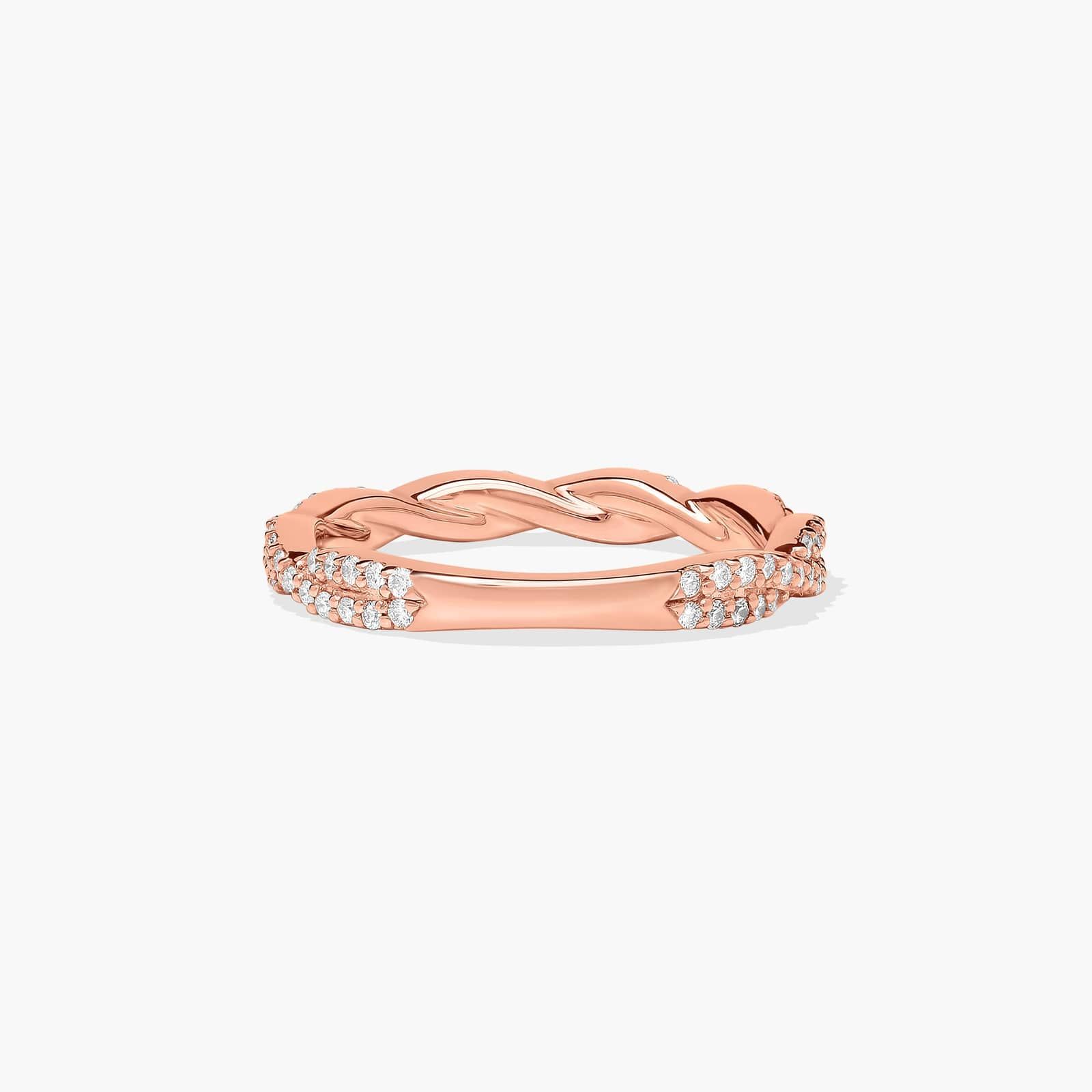 Twisted Pavé Leaf Diamond Wedding Ring In 14K Rose Gold (1.50mm)