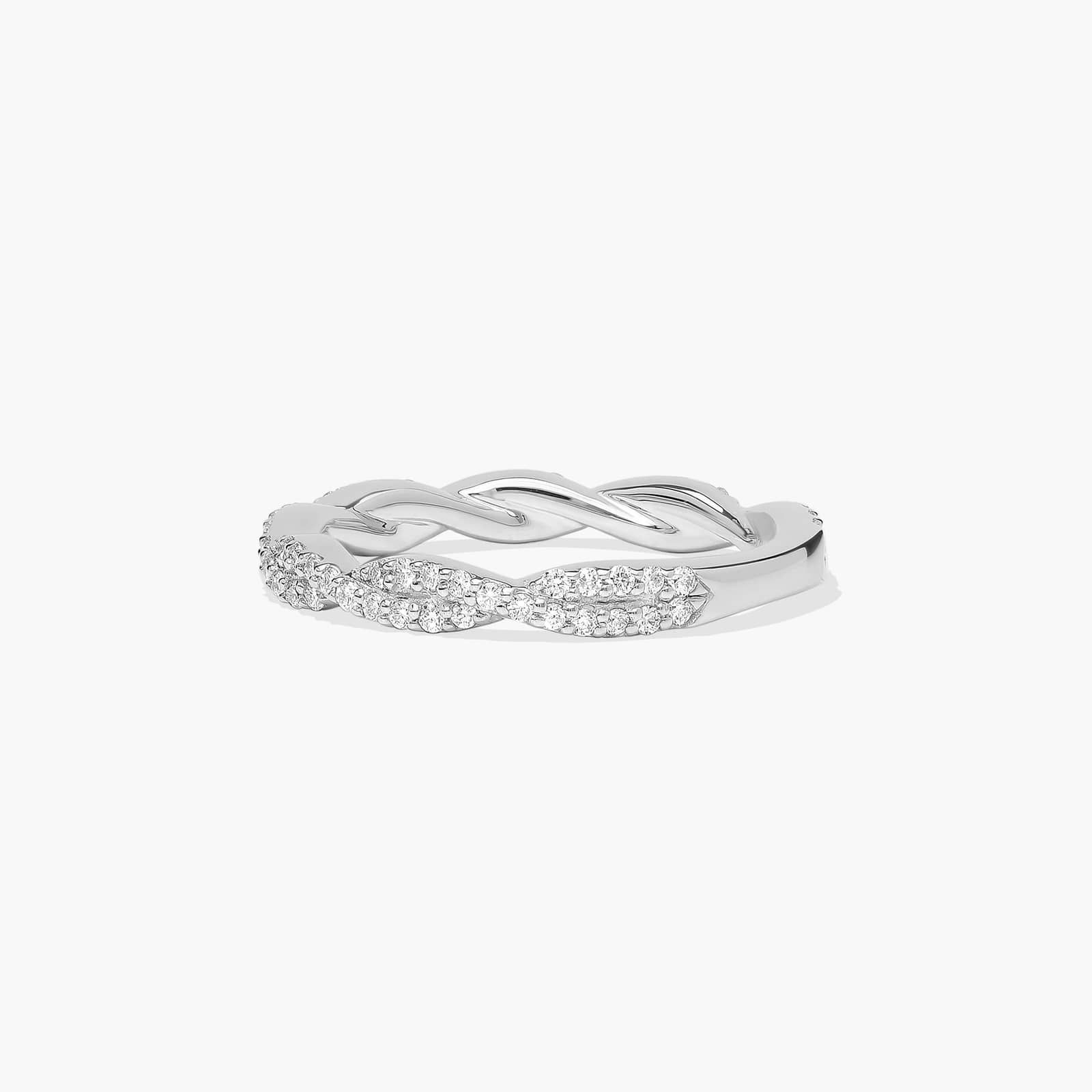 Twisted Pavé Leaf Diamond Wedding Ring In 14K White Gold (1.50mm)