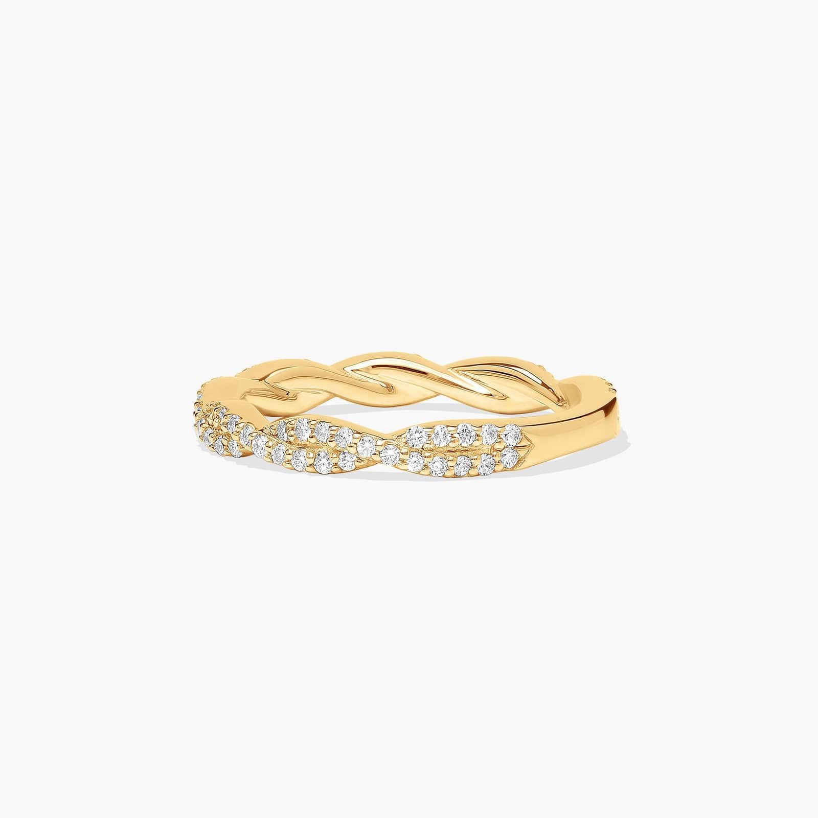 Twisted Pavé Leaf Diamond Wedding Ring In 14K Yellow Gold (1.50mm)