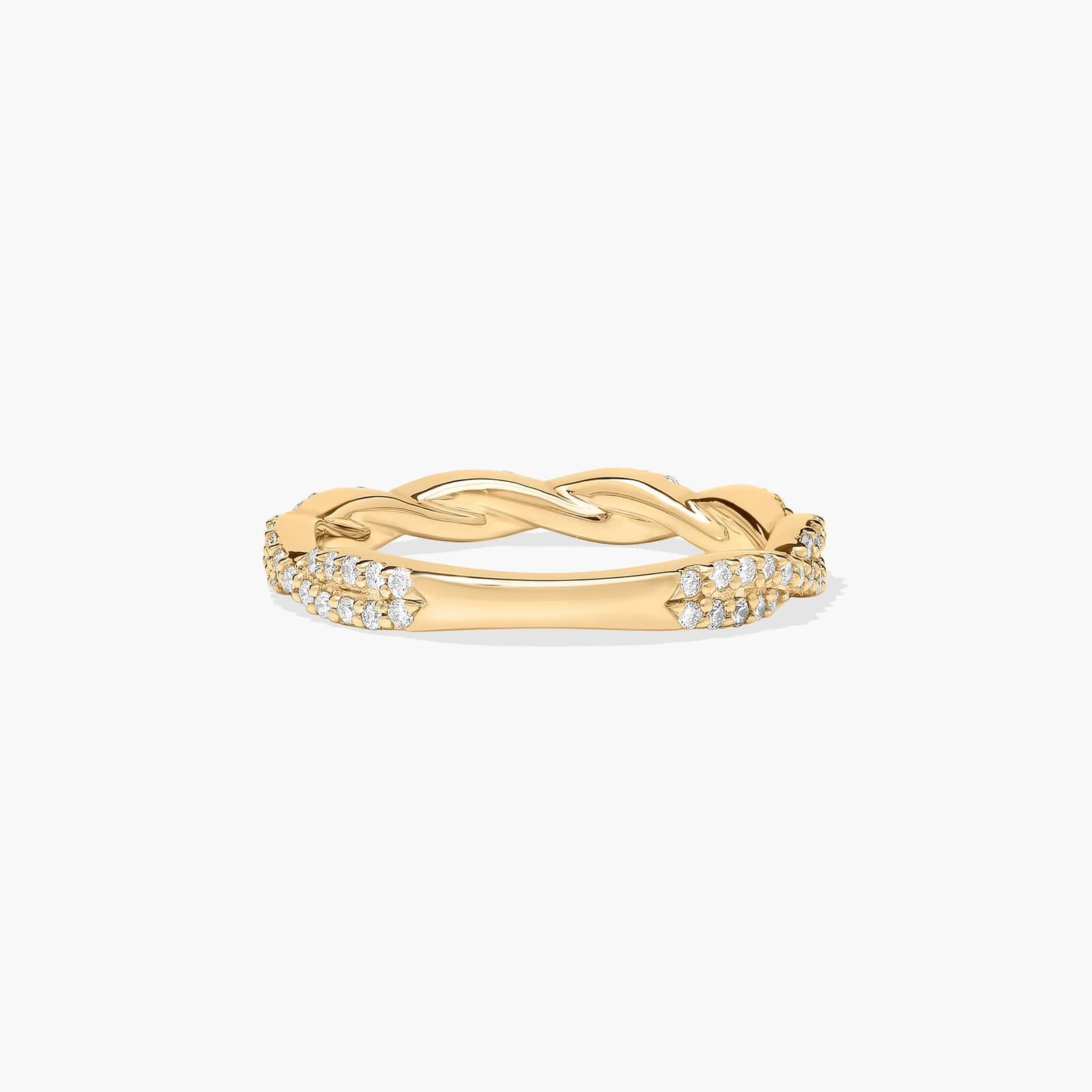 Twisted Pavé Leaf Diamond Wedding Ring In 14K Yellow Gold (1.50mm)