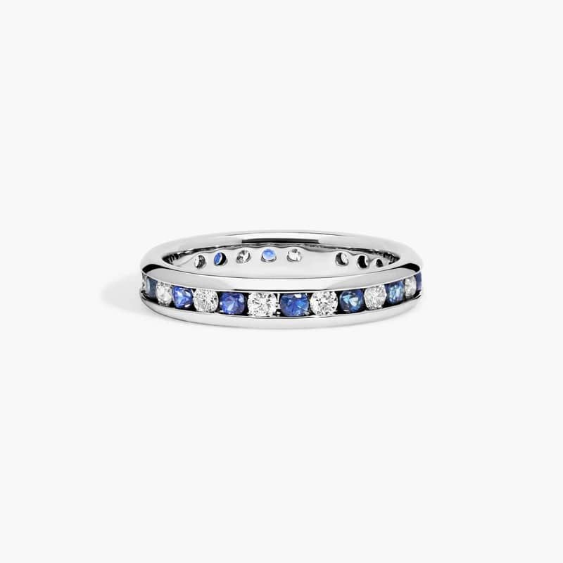 Channel Set Alternating Diamond and Sapphire Wedding Ring With 0.5 CTW Diamonds In Platinum (3.50mm)